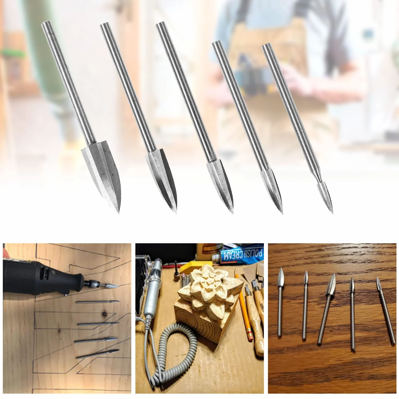 10 sztuk wierteł do grawerowania w drewnie, frez HSS z węglika spiekanego grawerowania z chwytem 1/8" (3 mm) , zestaw obrotowych bitów do obróbki drewna, rzeźbienia, grawerowania, wiercenia