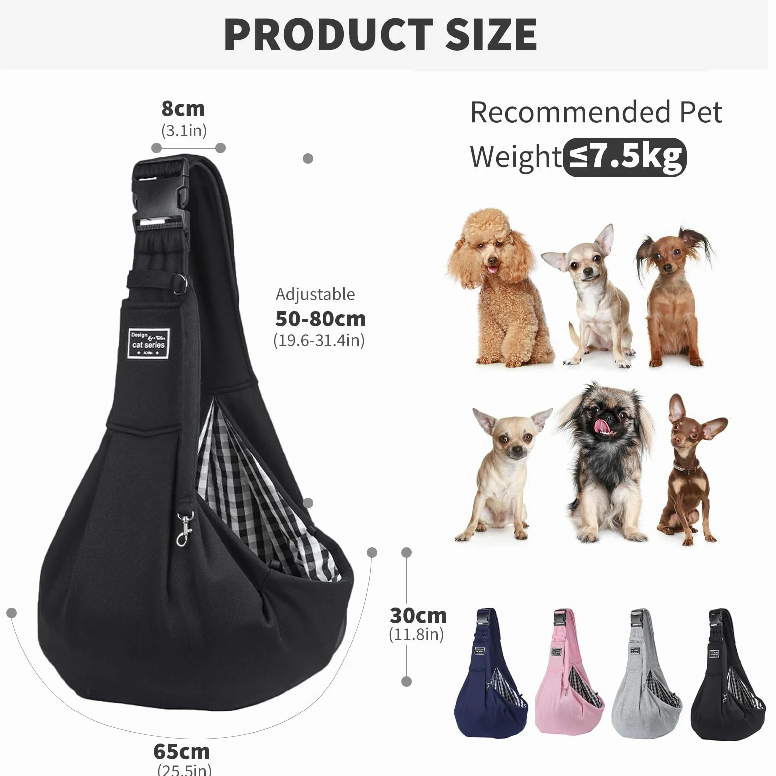 PETCUTE Torba do noszenia psa transportowa dla małych zwierząt do 7,5 kg z regulowanym paskiem na ramię