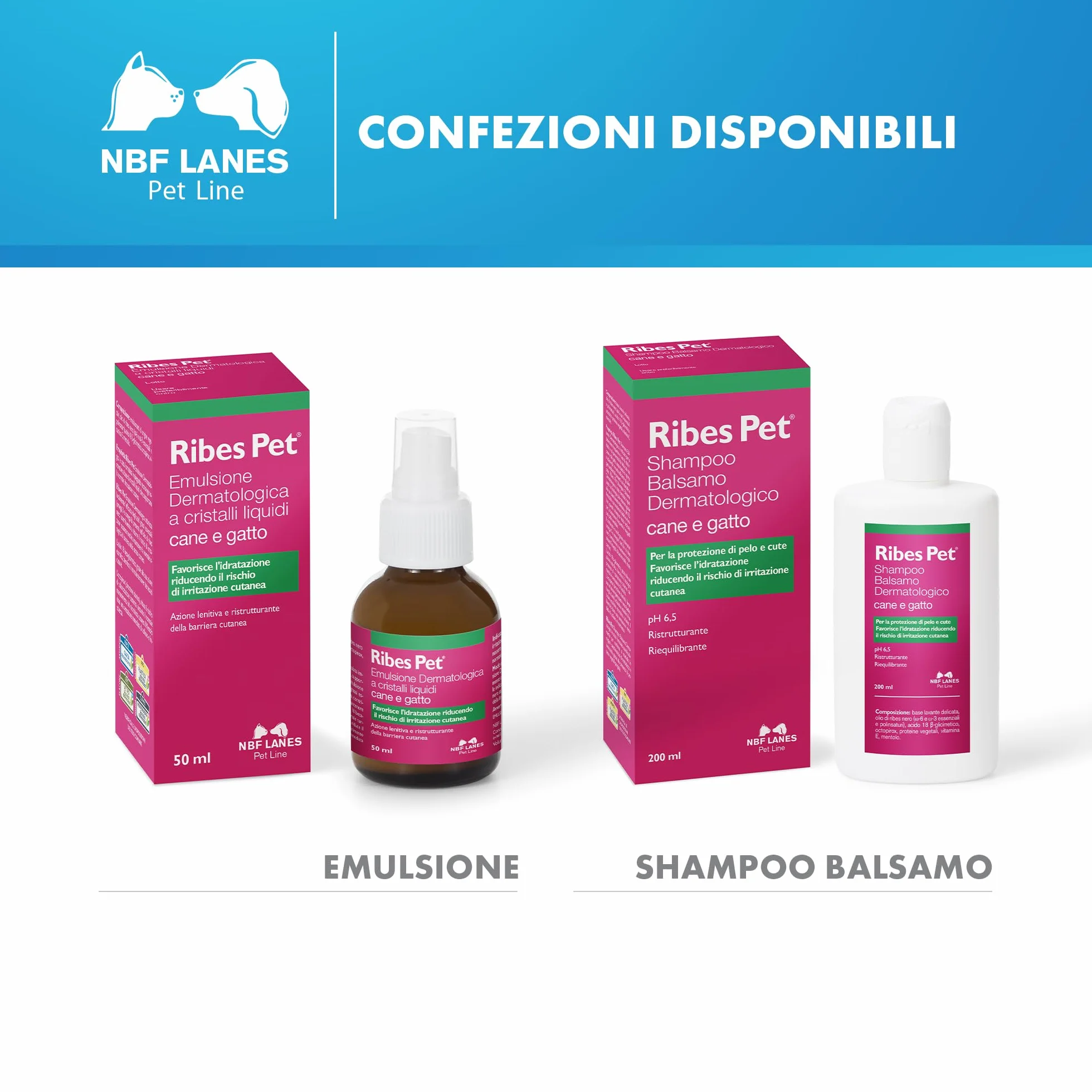 NBF Lanes | Ribes Szampon i Odżywka Dermatologiczna dla Psów i Kotów, 200 ml – Chroni Sierść i Skórę, pH 6,5, Odbudowujące i Równoważące