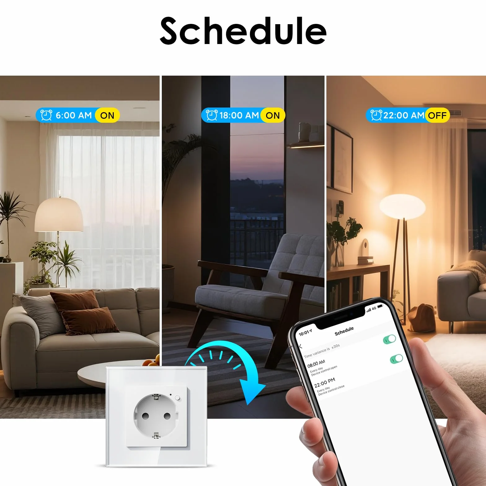 BSEED Inteligentne gniazdko Wi-Fi, współpracuje z Amazon Alexa, Google Home, funkcja timera i sterowanie za pomocą aplikacji, podtynkowe inteligentne gniazdko Wnad, 1 gniazdo Schuko, białe na tylko