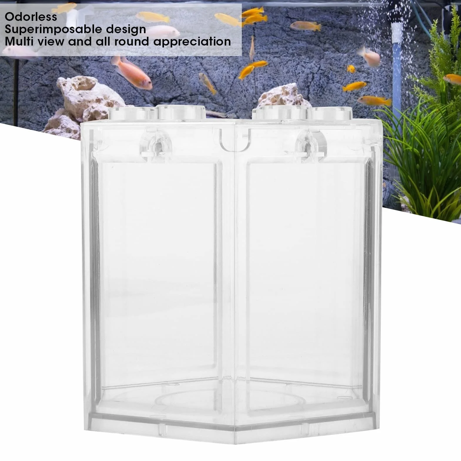 Mały Akwarium 12 x 10,5 x 11 cm - Plastikowy, Przezroczysty Sześciokąt do Układania w Stosy dla Ryb, Wewnętrzny Zbiornik Super Odporny na Upadki