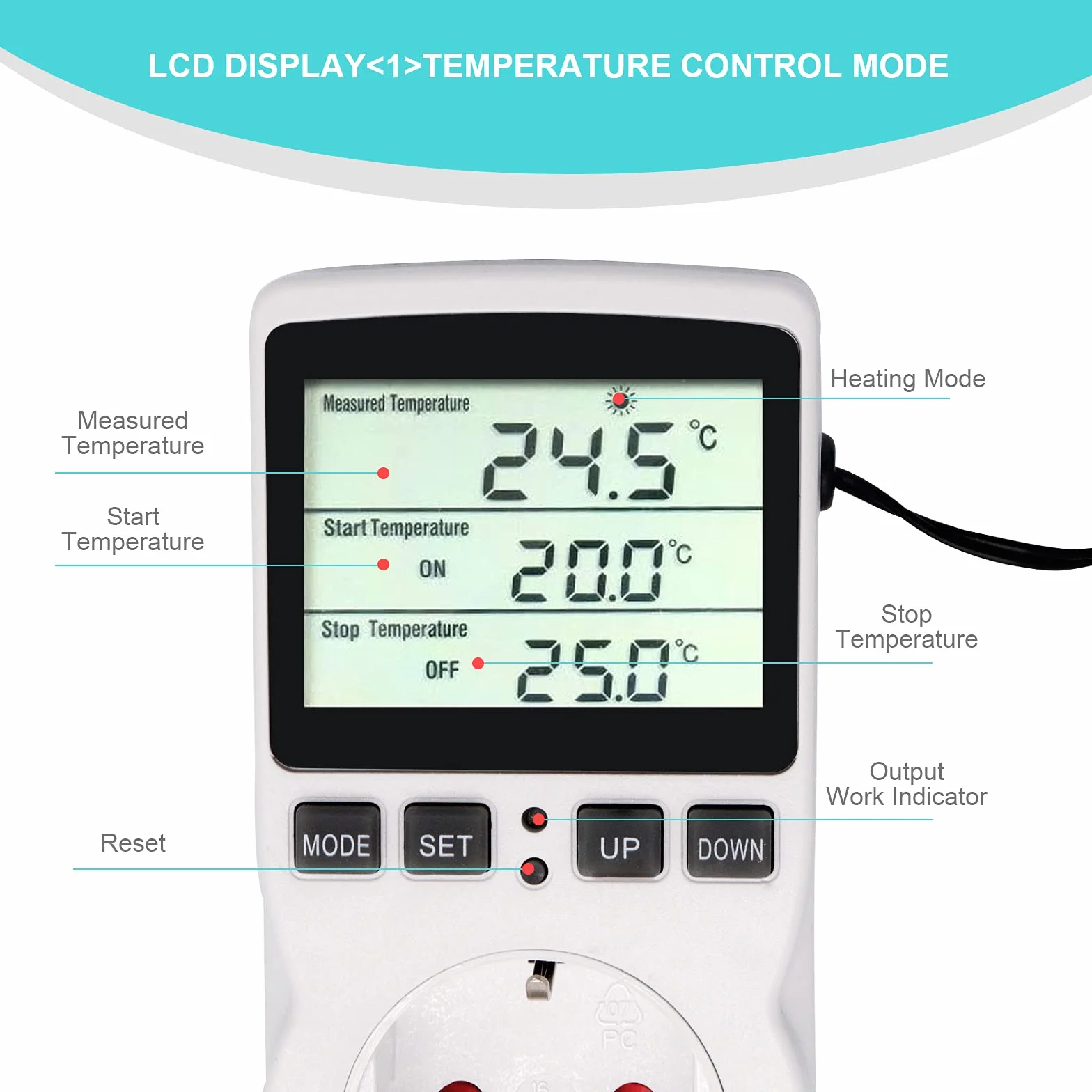 RUIZHI Cyfrowy regulator temperatury Termostat Terrarium z timerem i sondą chłodzącą do lodówki, akwarium, inkubator gadów (EU