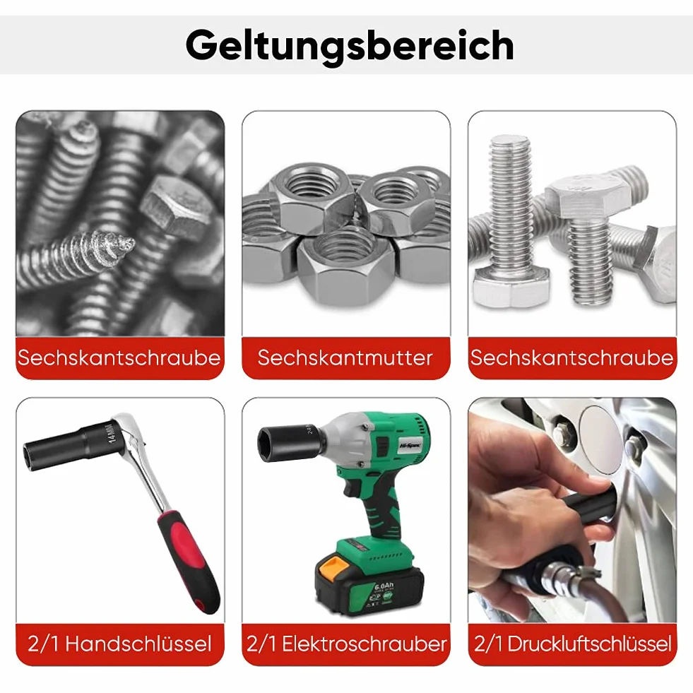 Zestaw 10 Głębokich Nasadek Udarowych 1/2" 6-Punktowych Metryczne 10-24mm z Adapterem i Etui Profesjonalne Klucze Pneumatyczne Do Samochodów i Warsztatów