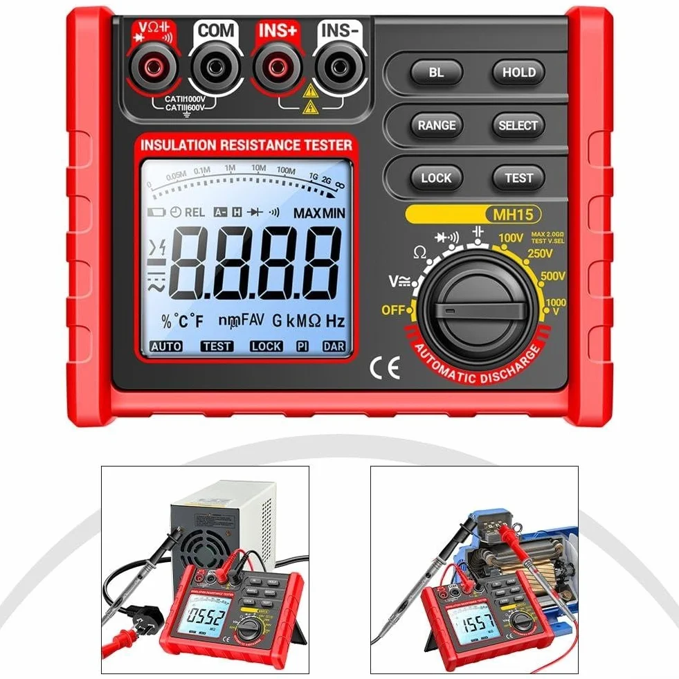 MH15 Cyfrowy Megohmmeter Tester Rezystancji Izolacji, 100 V 250 V 500 V 1000 V Wyświetlacz LCD, Do Testowania Przełączników Kabli Motorowych