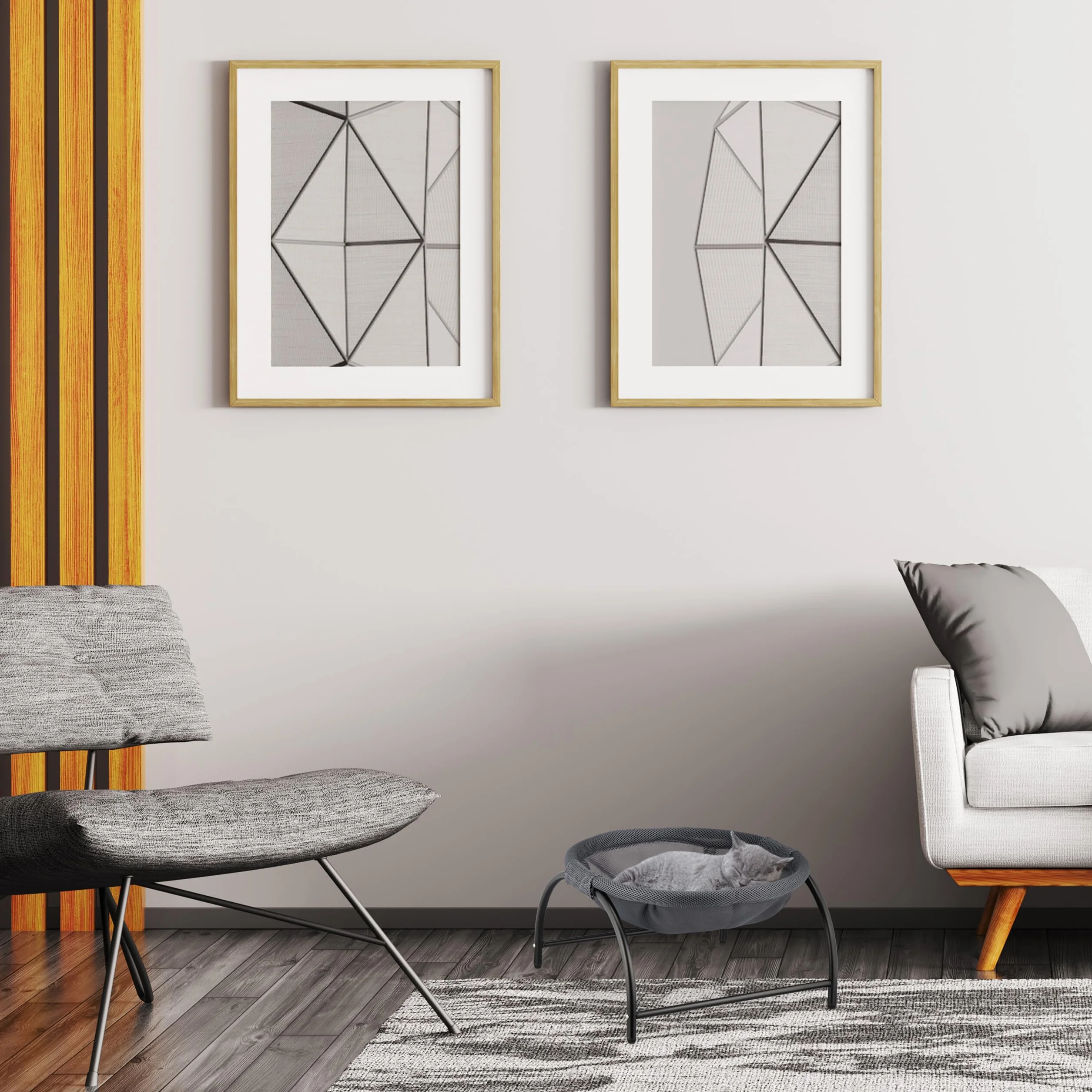 Relaxdays Hamak dla kotów, stojący, podwyższony fotel wiszący, wys. x gł.: 25 x 44 x 42 cm, legowisko dla kota, ciemnoszare/czarne