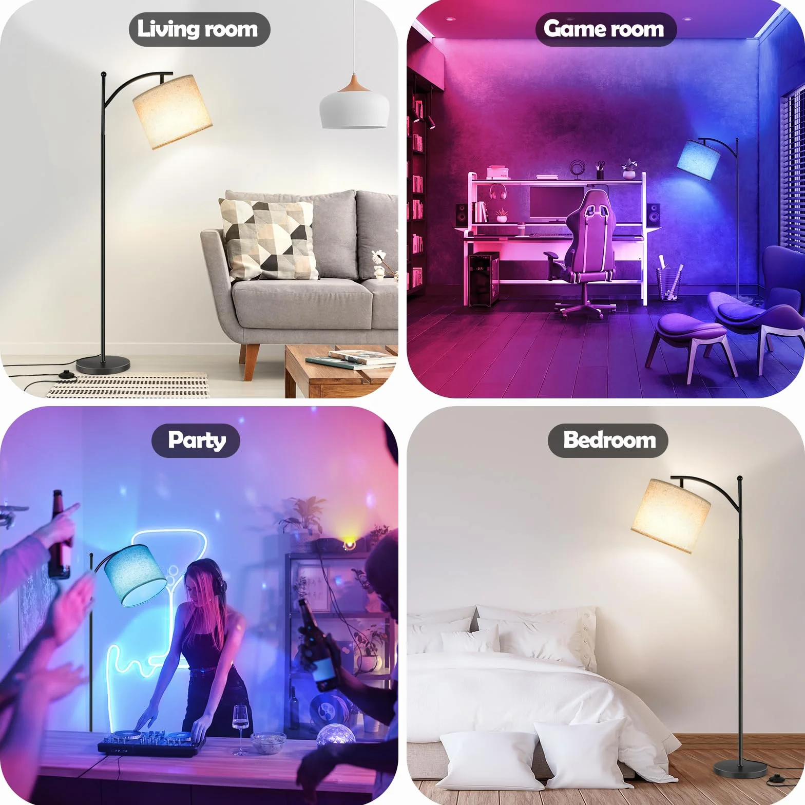 Euakee Lampa podłogowa LED do ściemniania, 155 cm lampa stojąca, salon RGB z aplikacją i pilotem zdalnego sterowania, odtwarzanie lamp podłogowych z asystentem Alexa&Google, nowoczesna lampa do salonu