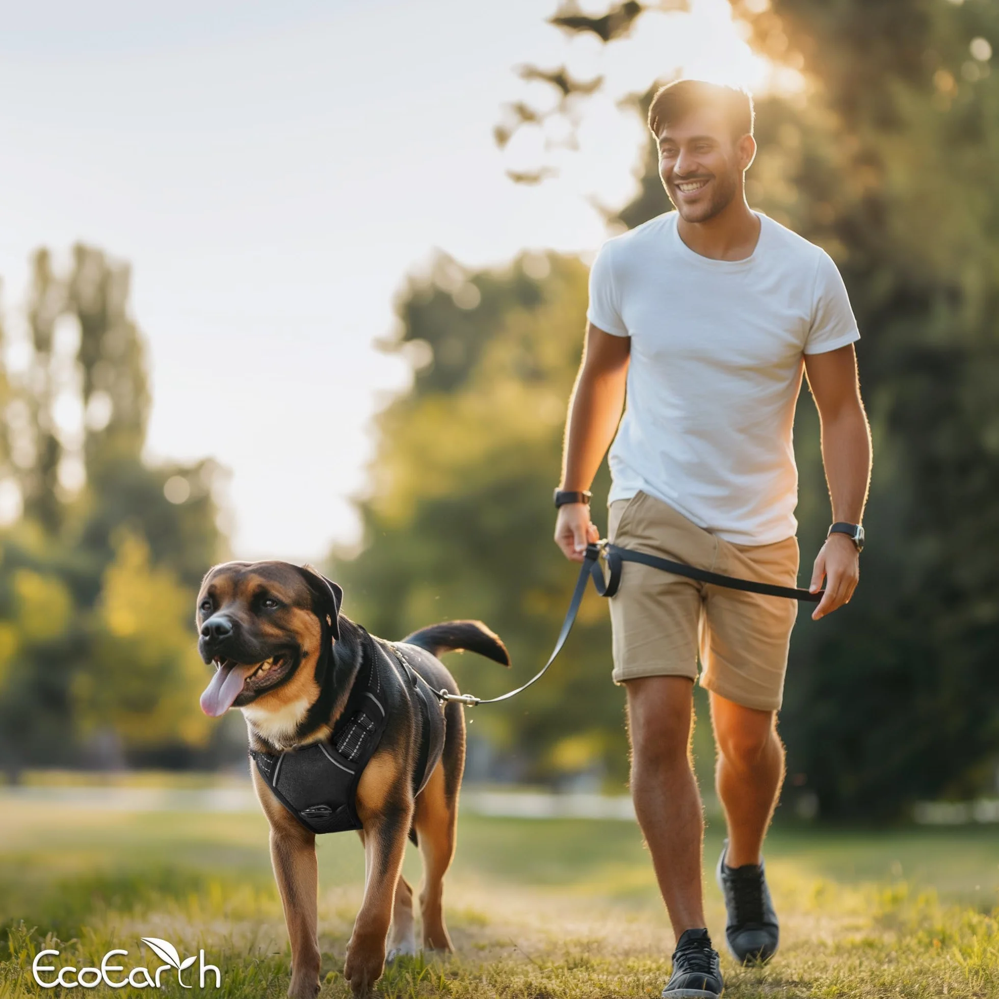 Dog Harness for Medium Dogs - Medium, Black - Soft Padded, Adjustable No Pull Design Pet Harness for Running and Hiking - by EcoEarth