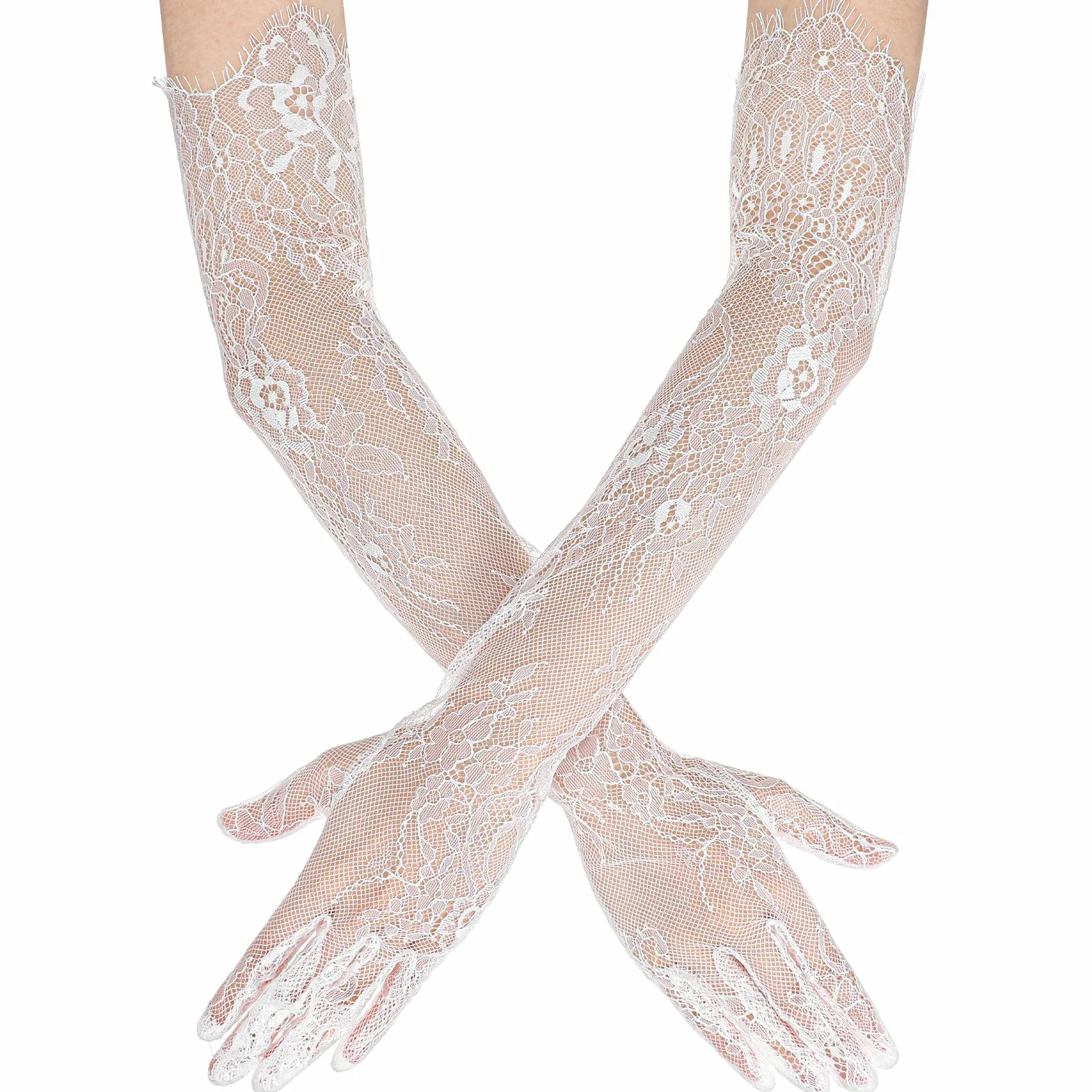 Nogeqi Długie koronkowe rękawiczki białe koronkowe rękawiczki długie białe kwiatowe koronki vintage rękawiczki wieczorowe damskie z lat 20. Long Lace Gloves dla panny młodej wesele opera Halloween