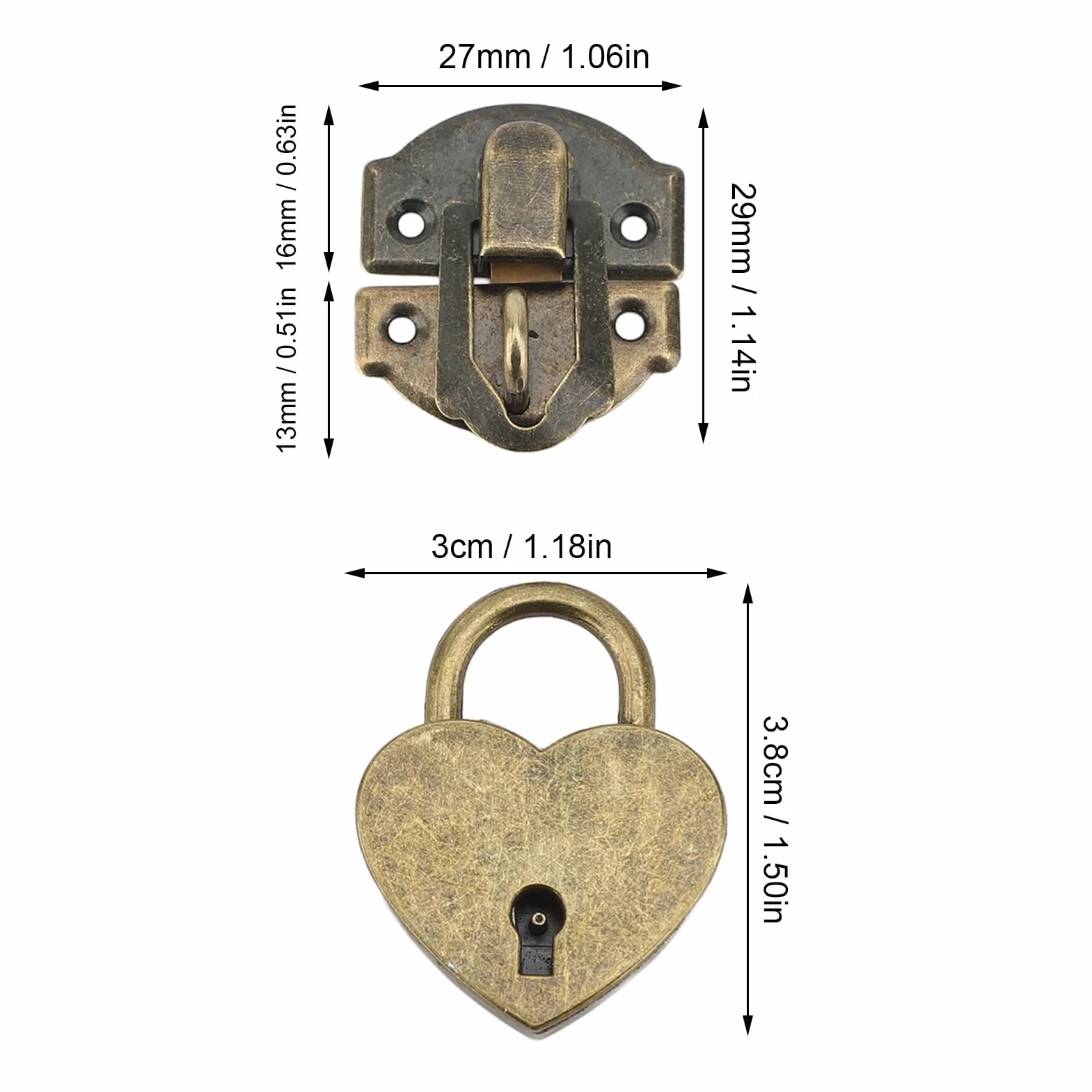 Generic Vintage Hasp Hasp Latch Padlock, w Kształcie Serca, Stopu Cynku, Kompletne Rozwiązanie Bezpieczeństwa, Instalacja Bez Wysiłku, Drewniane Pudełka, Rzemiosła, Pudełka Biżuterii, (Brązowy)