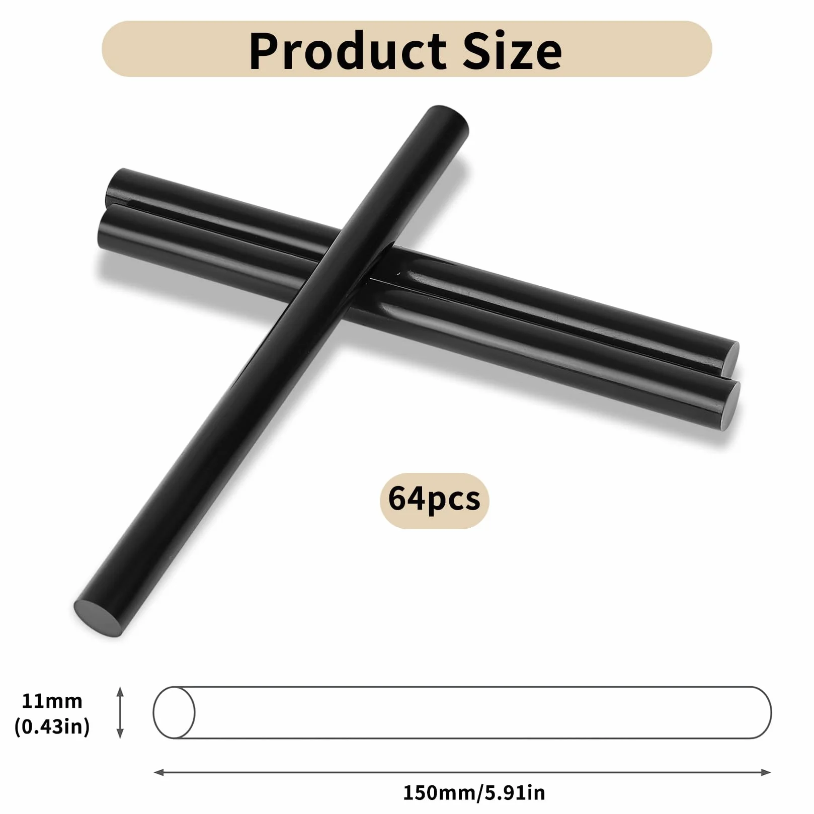 64 sztuki pałeczek do klejenia na gorąco, 11 mm x 150 mm, szybkoschnące, czarne pałeczki do klejenia na gorąco, pistoletów do klejenia na gorąco, pałeczki do samodzielnego montażu i napraw, Ø 11 x 150