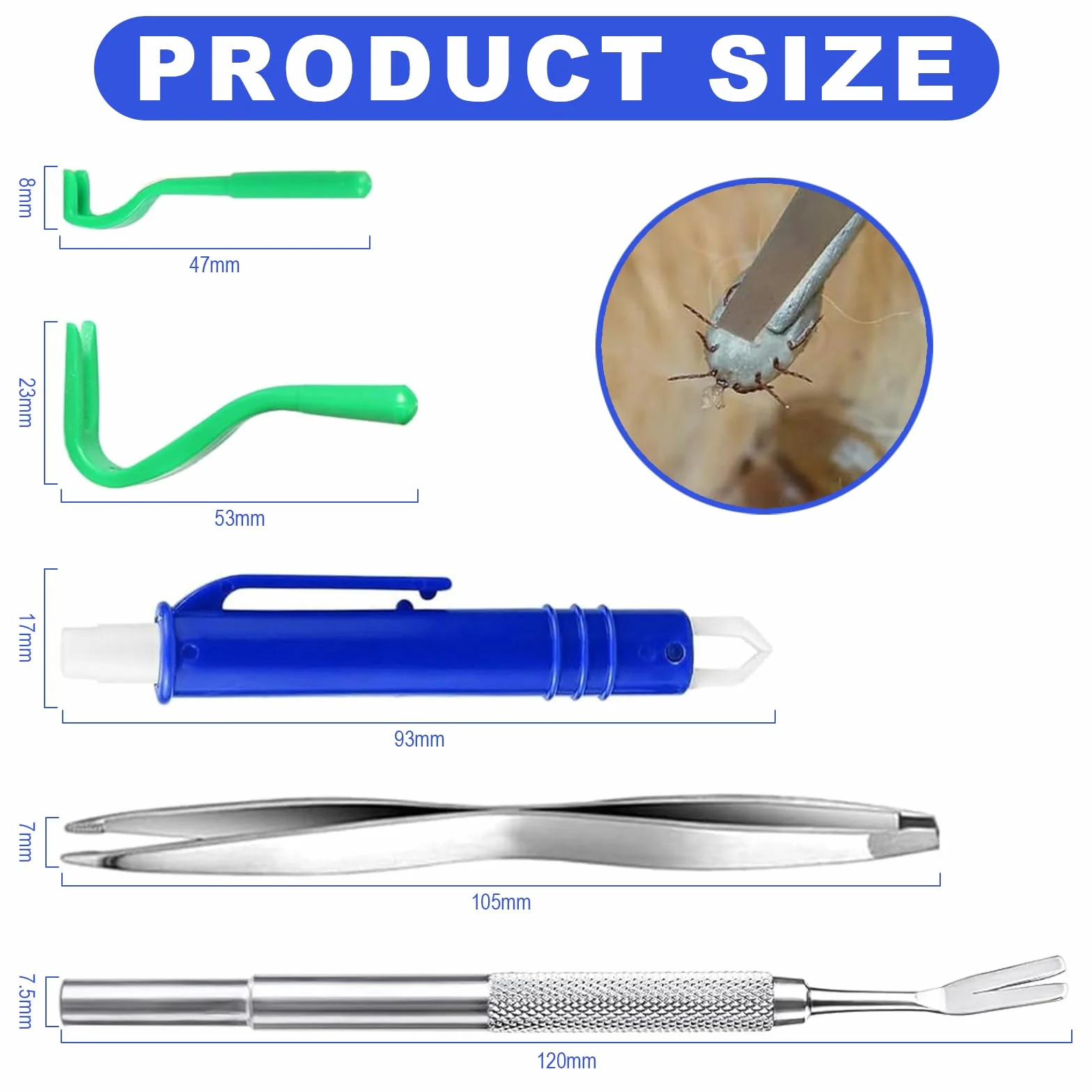 Tick Tweezers Set for Dog Cat Mens - 5 szt. Tick Tweezers z haczykiem, metalową pęsetą i kleszczami Tweezers, bezpieczny środek do usuwania kleszczy dla dzieci i zwierząt domowych