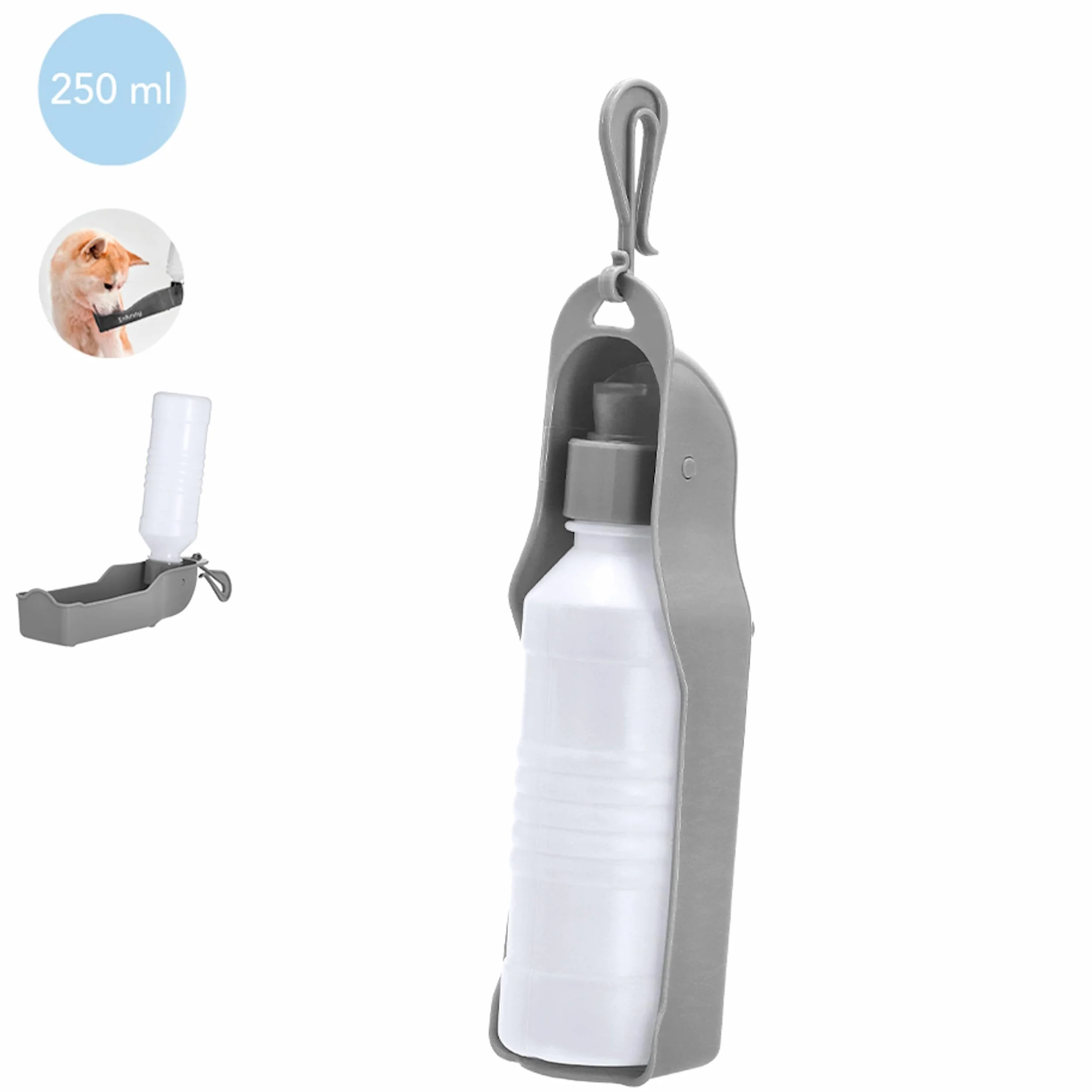 Butelka na napoje dla psa na podróż, podróż samochodem, podróż pociągiem, 250 ml, łatwa dozowanie, dla szczeniaków, psów, miska podróżna, butelka na napoje, idealna do dozowania