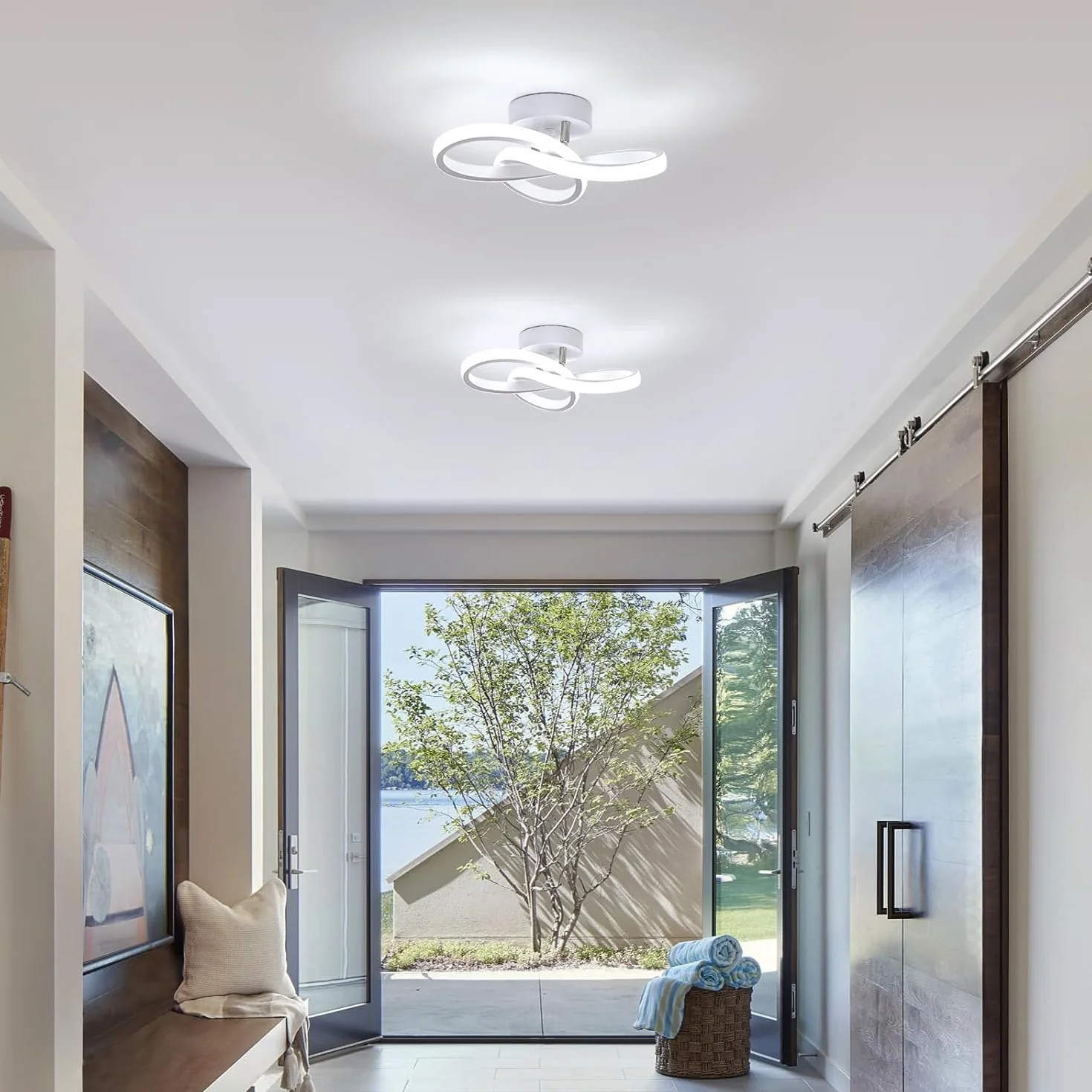 Nowoczesna lampa sufitowa LED, 22W 2500lm Kreatywna lampa sufitowa LED w kształcie kwiatu, oświetlenie sufitowe do sypialni Salon Kuchnia Łazienka Korytarz, 24 * 11 CM, chłodna biel 6500 K