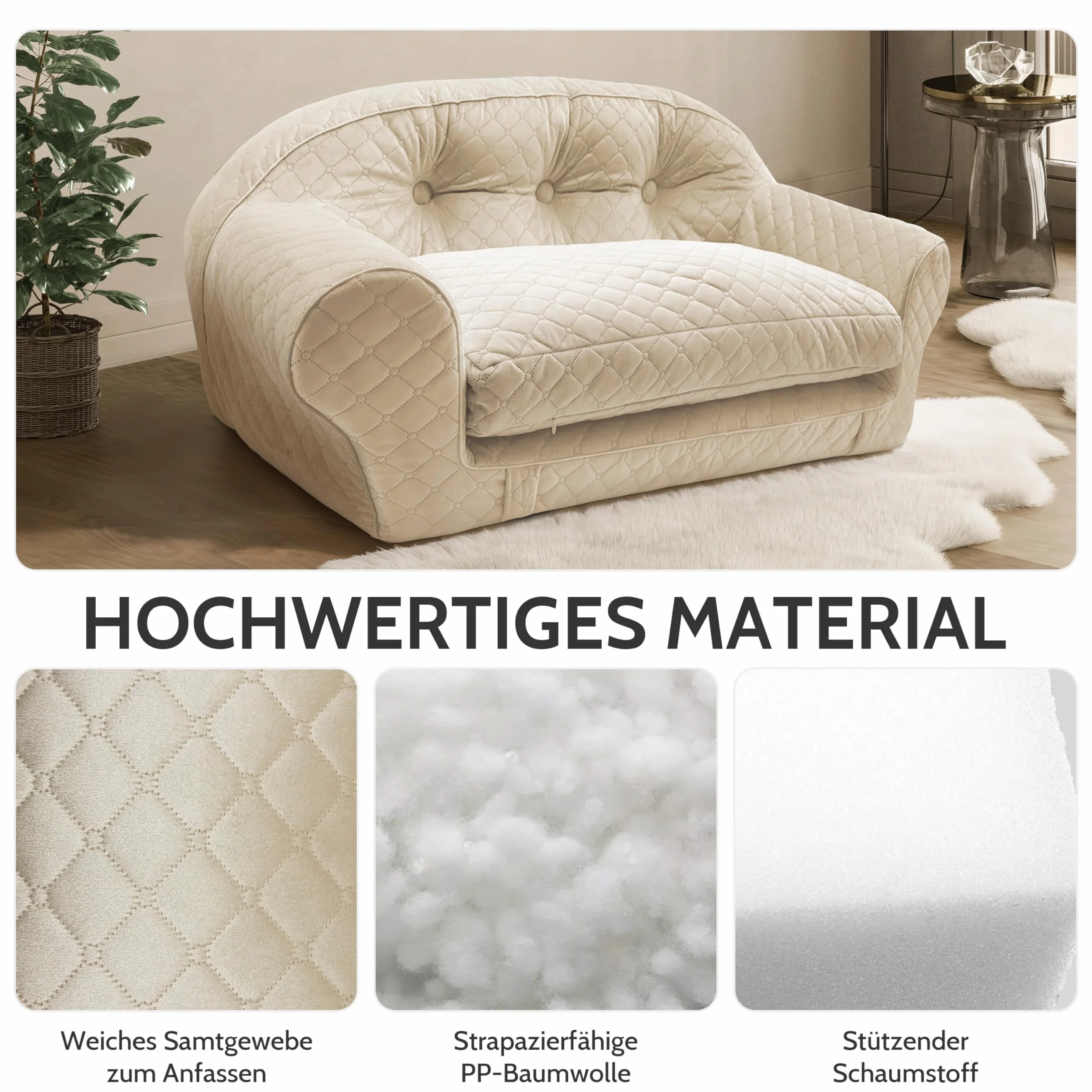 Sofa dla średnich i dużych psów, dł. 100 x 45 x 55 cm, z gąbki i aksamitu, luksusowa sofa, nowoczesna, flanelowa sofa