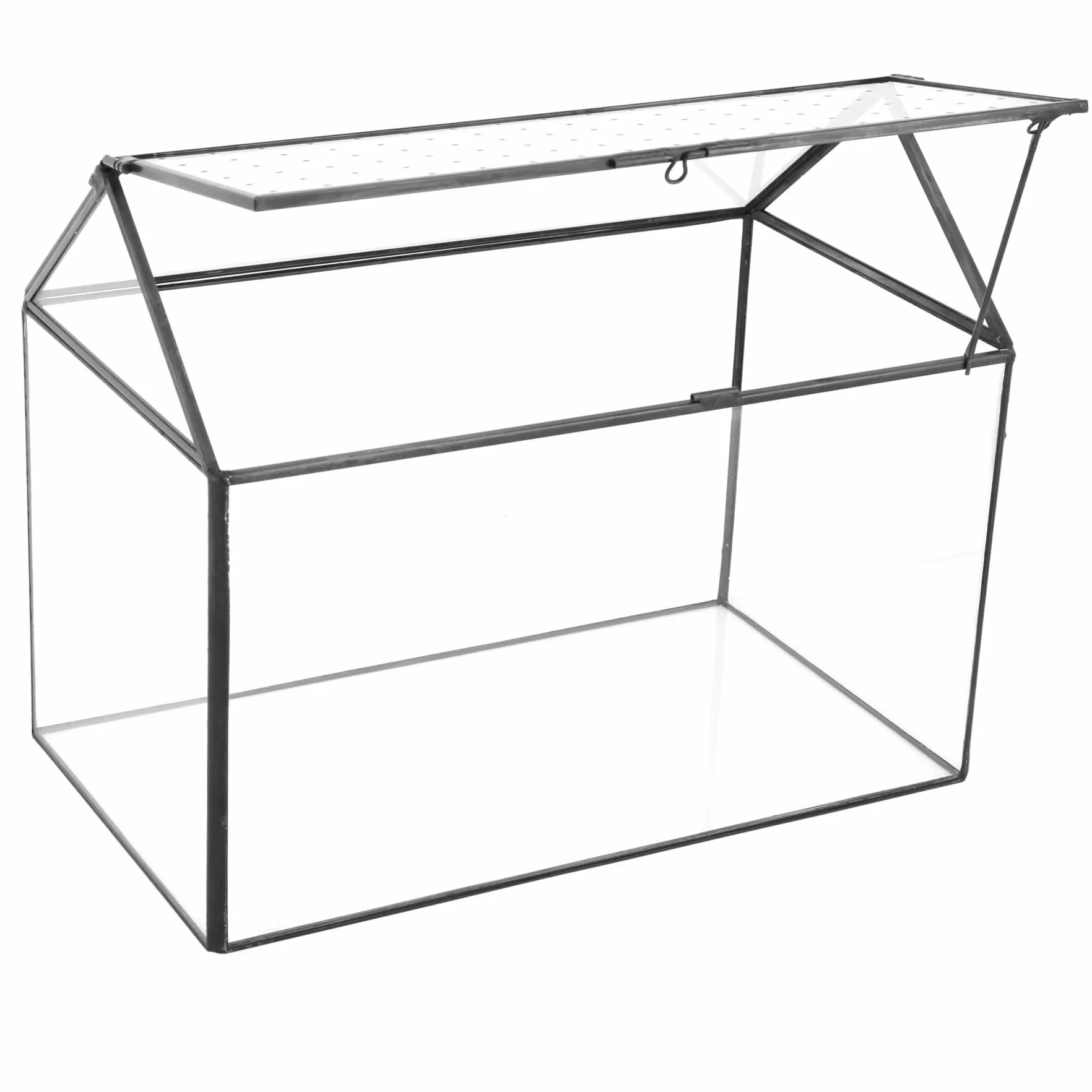 NCYP Szklane terrarium w kształcie domu z akrylową pokrywką, duże, geometryczne pudełko terrarium na ślimaki, paprocie, sukulenty, rośliny powietrzne, czarna dekoracja blatu (bez roślin)