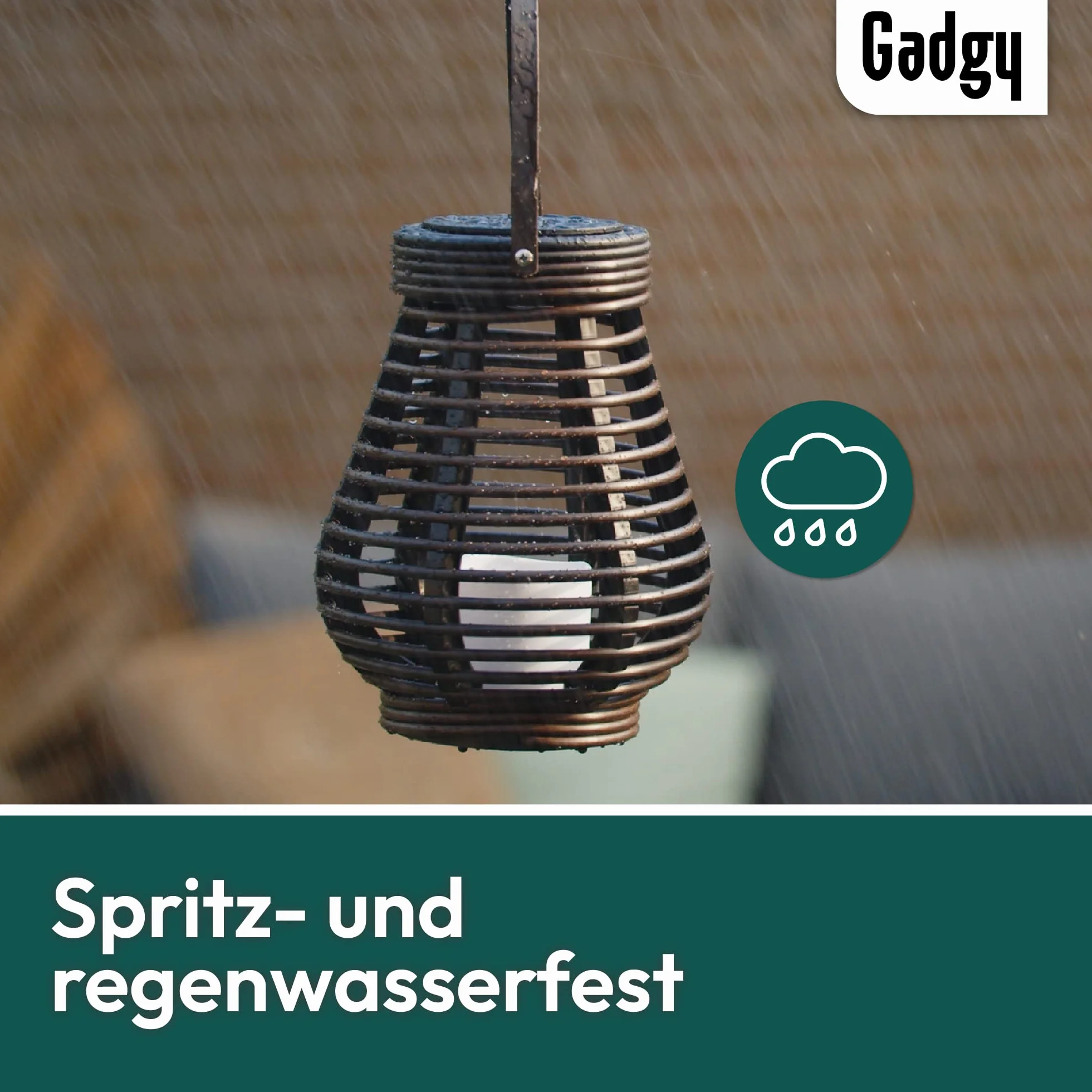 Gadgy ® Zestaw solarnych latarni ogrodowych rattanowe | brązowy marmurkowy plastik | 2 sztuki kształt kropli i kuli l światło ogrodowe na zewnątrz