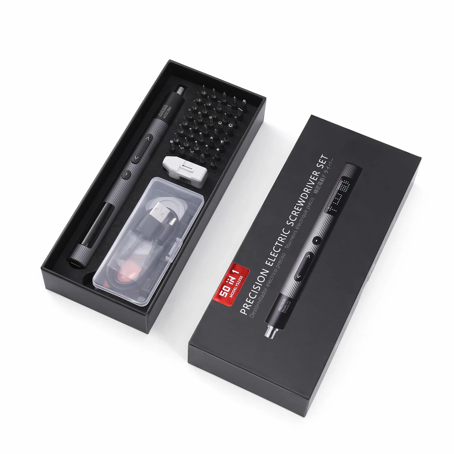 Precision Power Screwdriver, precyzyjny śrubokręt elektryczny, 50 IN 1 mini wkrętarka elektryczna z 40 końcówkami, wkrętarka akumulatorowa z lampką LED do telefonu, zegarka, laptopa