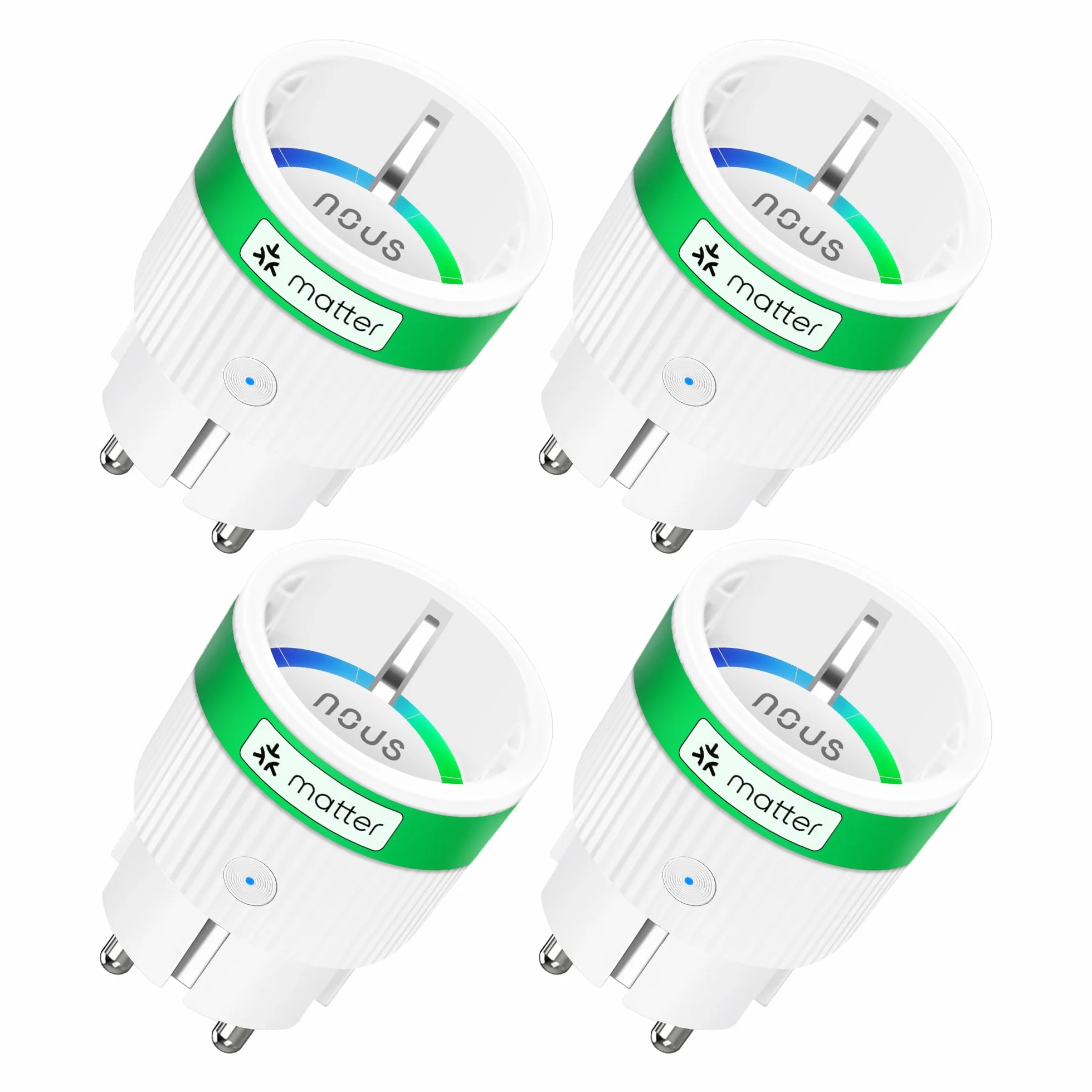 NOUS Matter Inteligentne Gniazdko z Pomiarem Zużycia Energii, Gniazdko WiFi, 16 A 3840 W, Kompatybilne z Alexa, Google Home, Tuya, Apple Home, Smart Things, WiFi 2,4 GHz, Pack of 4