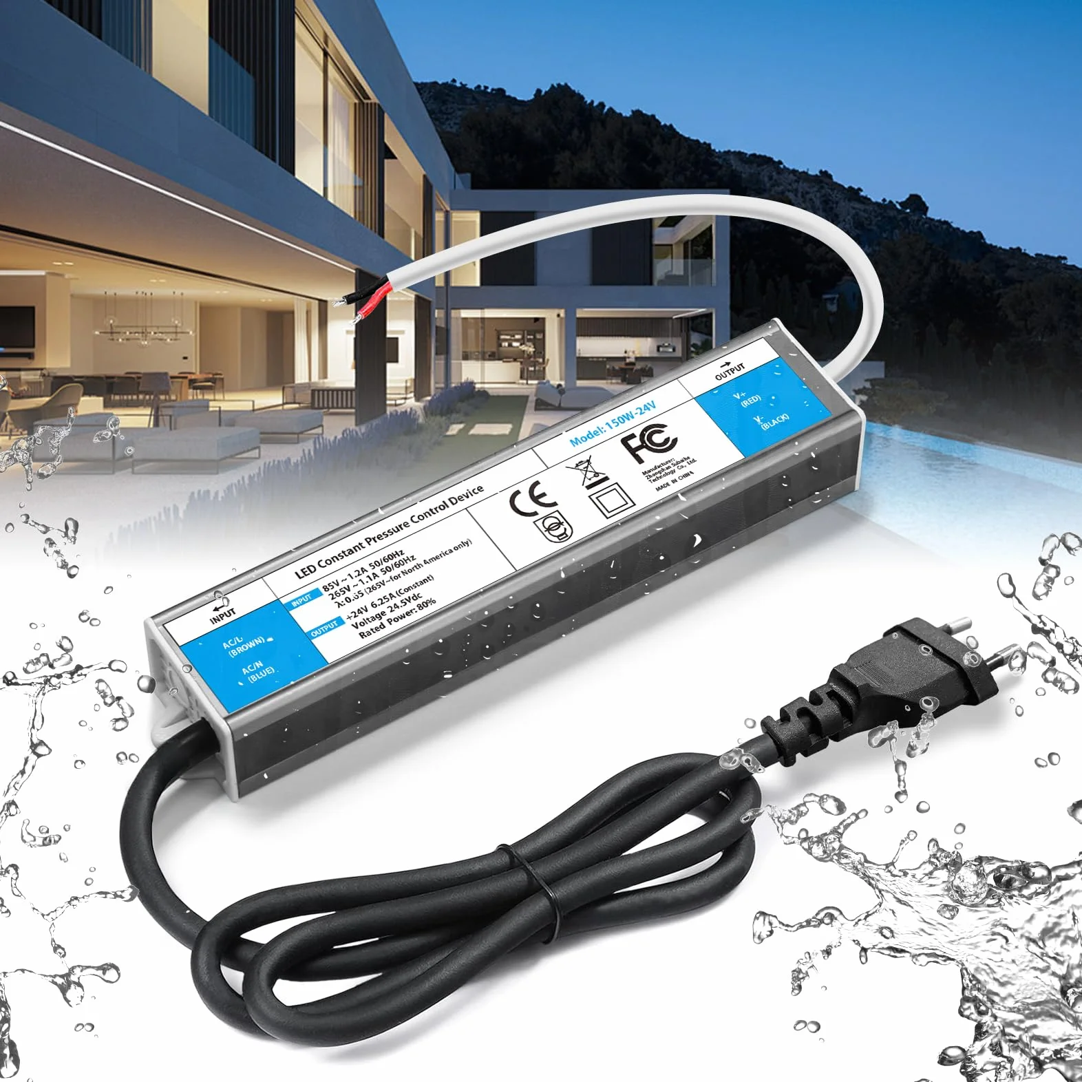 LED Transformator 24V 150W Sterownik LED IP67 Zasilacz 6.25A Wejście Transformatora AC 220V na DC 24V Napięcie Sterownik Stałego Napięcia Transformator Niskiego Napięcia Niskonapięciowy