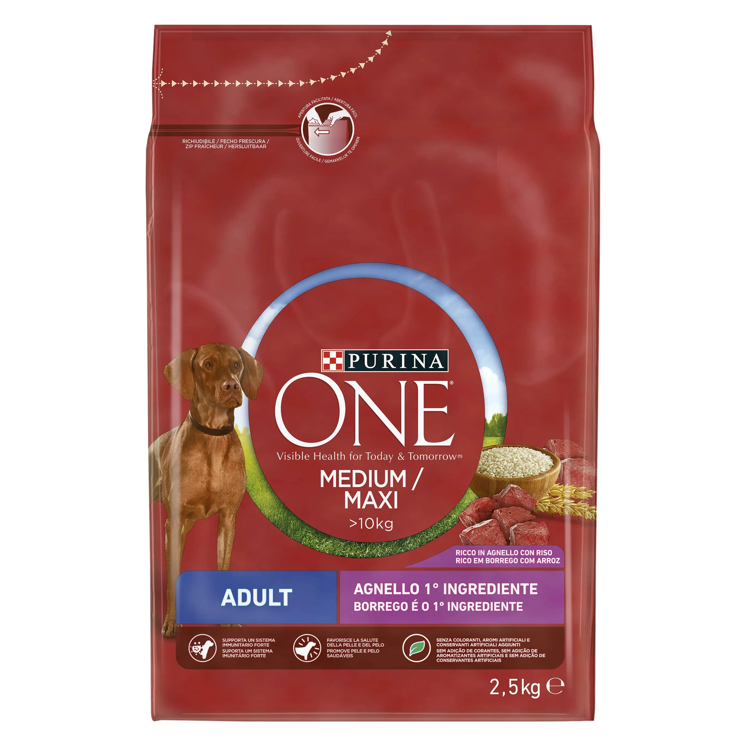 Purina One Medium Maxi 10 kg dorosłych krokiety bogate w jagnięcinę 4 opakowania po 2,5 kg