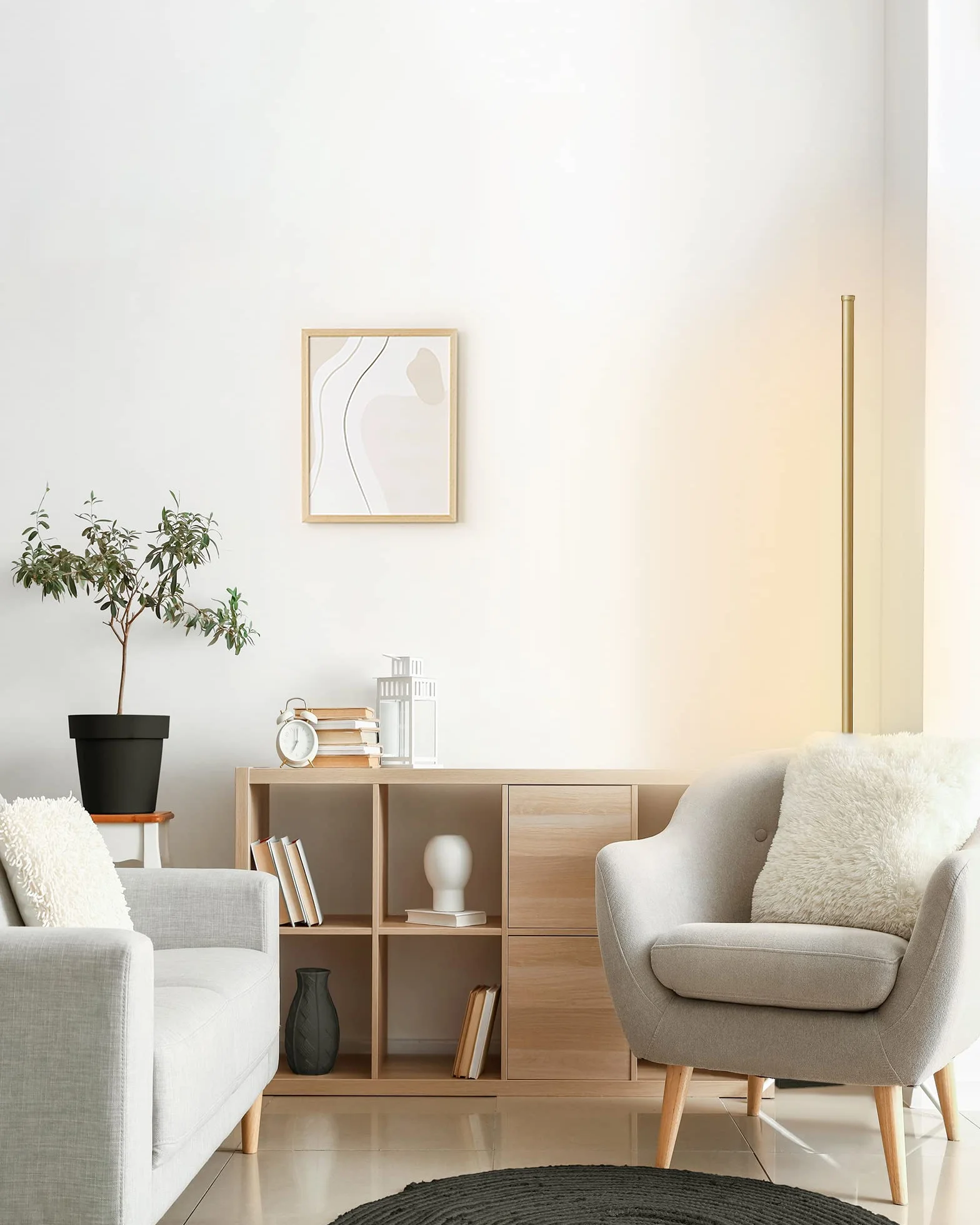 EDISHINE Lampa stojąca do salonu, ściemniana lampa stojąca LED, 3000 K ciepła biel, nowoczesna lampa podłogowa z przełącznikiem nożnym, 146 cm złota kolumna świetlna do salonu, sypialni i biura.