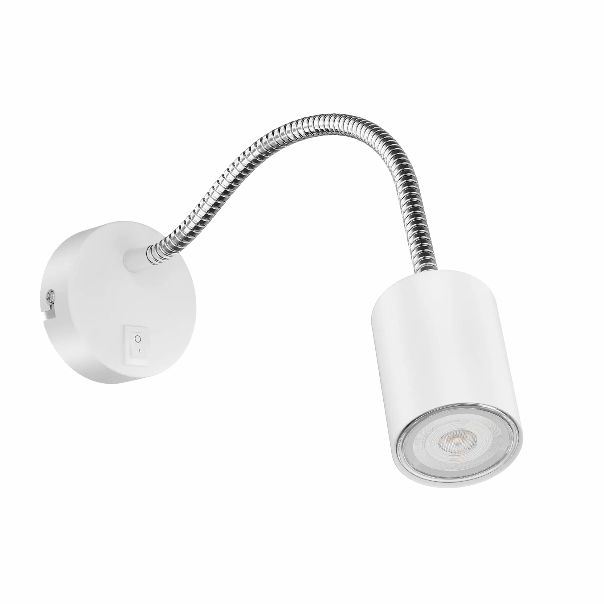 ledscom.de Lampa do czytania WAIKA z gęsią szyjką i przełącznikiem biały mat, w zestawie GU10 LED, PAR16, ciepła biel, 6,05W, 374lm, 70°, 3-stopniowy ściemniacz