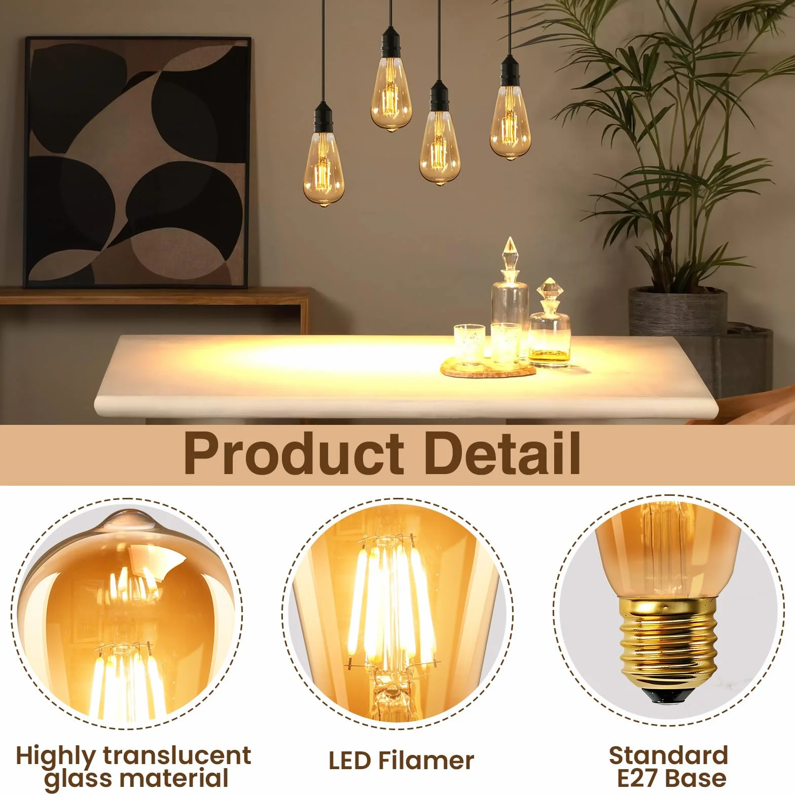 Caldarax Żarówka vintage E27 gwint Edison, LED 6 W, odpowiednik 60 W, żarówka ze szkła bursztynowego retro, ciepła biel 2200 K, 600 lm, bez ściemniania, żarówki ST64 retro z żarnikiem, żarówki