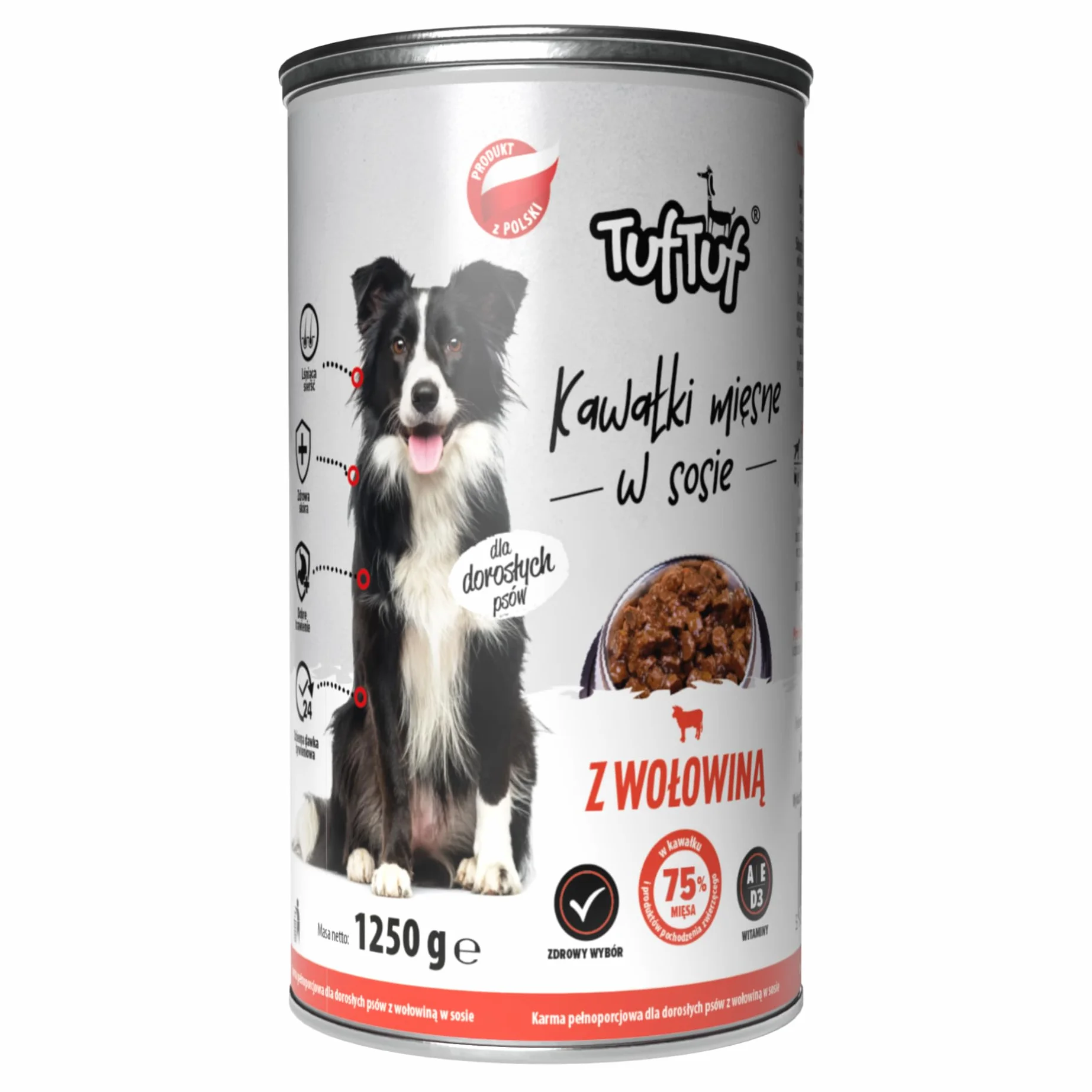 TufTuf, Mokra Karma dla Psa, Mix Smaków Drób i Wołowina, 1250g x 6 Puszek, Kawałki Mięsne w Sosie, dla Dorosłych Psów