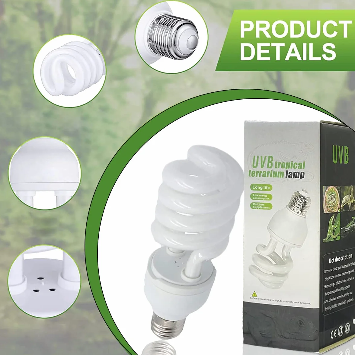 Żarówki UVB dla gadów Żarówka żółwia dla żółwi wodnych Tropikalne lampy terrarium Energooszczędny suplement wapnia dla płazów lasów deszczowych jaszczurka wąż (UVB5.0 26W)