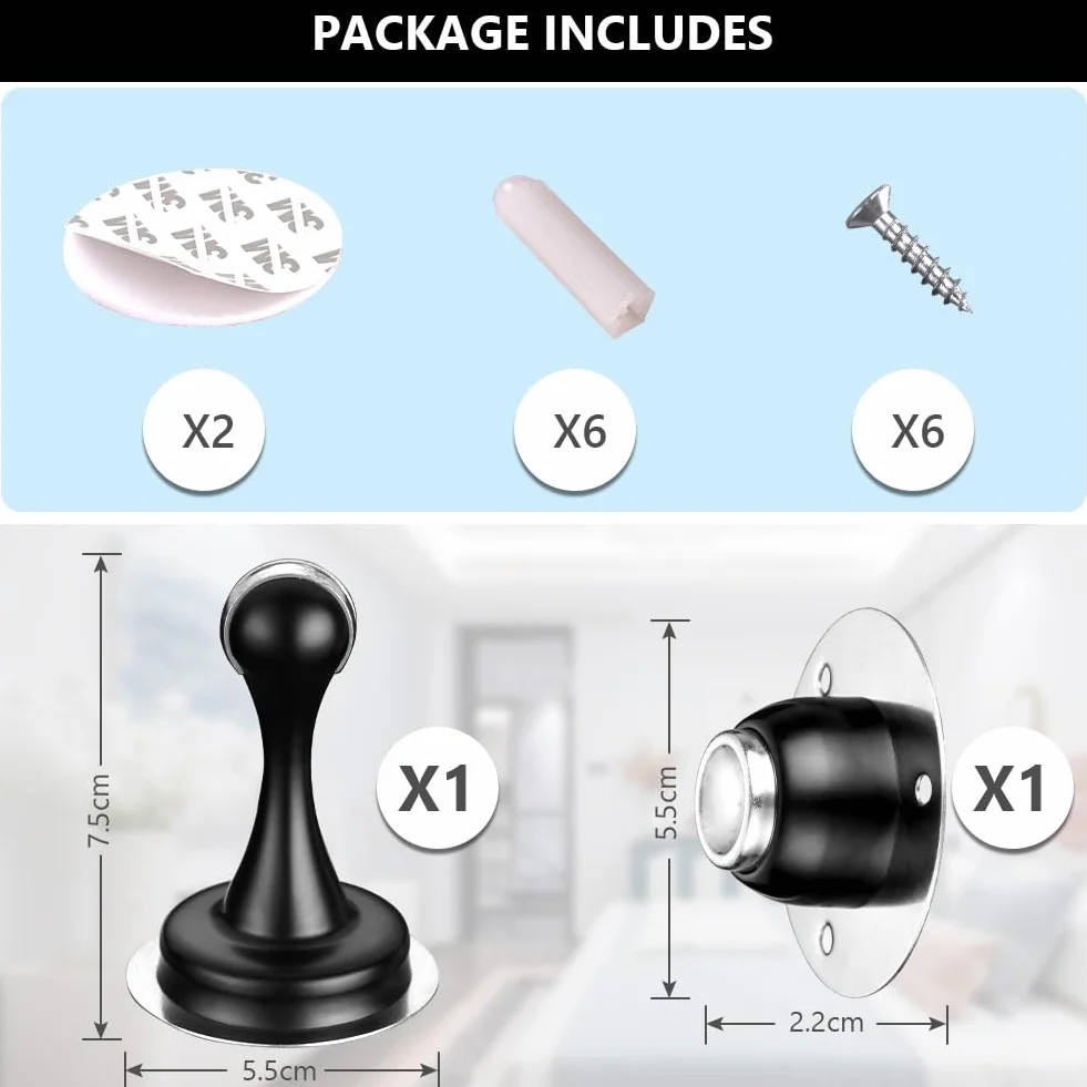 Flintronic Magnetyczne ograniczniki do drzwi, zaczep do drzwi, do listew podłogowych, 3 m, samoprzylepne, ukryte śruby, kliny do drzwi, do domu, biura, na patio, czarne