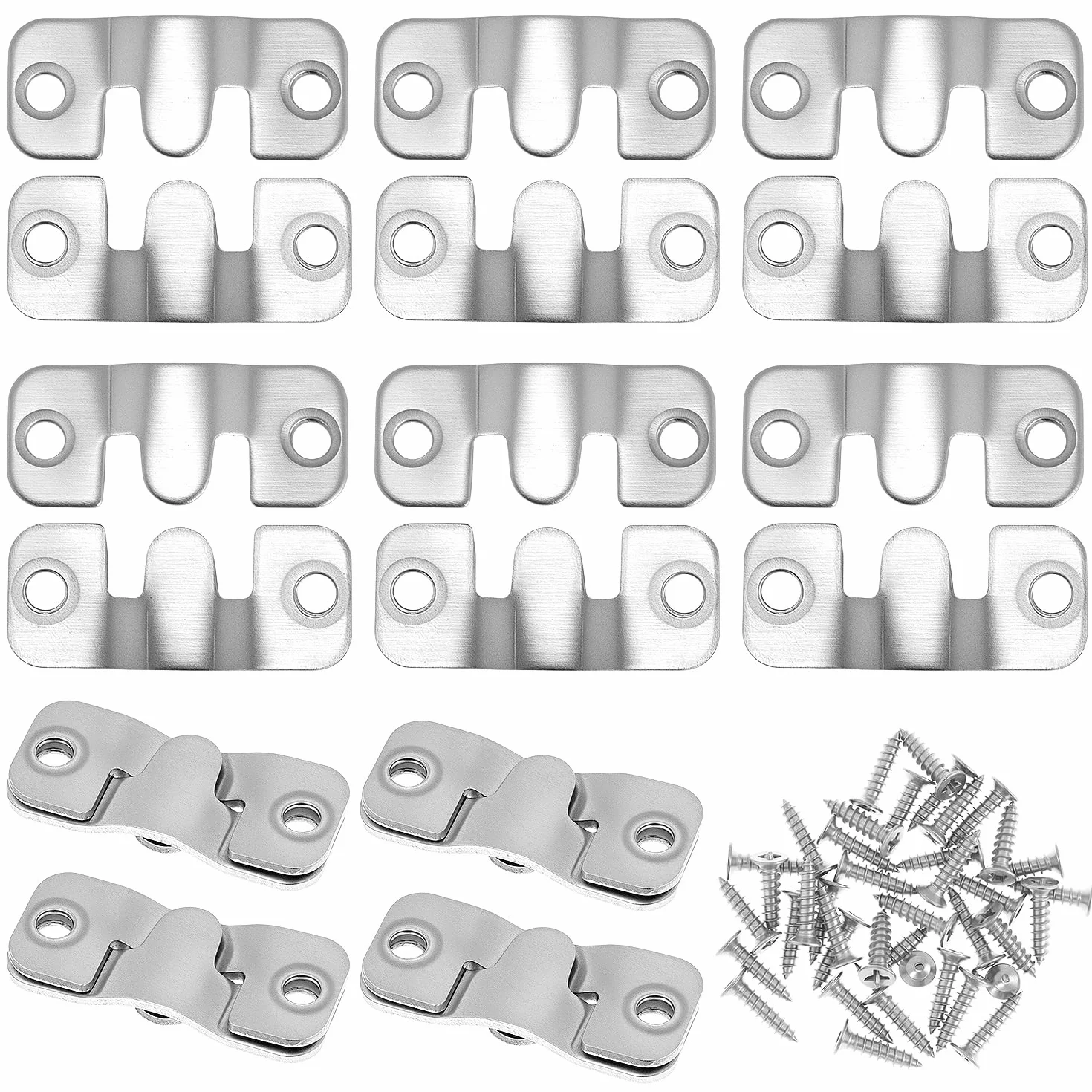 QWORK® 10 par blokujących haczyków Haczyki do obrazów Haczyki do zawieszania lusterek Łączniki meblowe - Stal nierdzewna - 44x19 mm