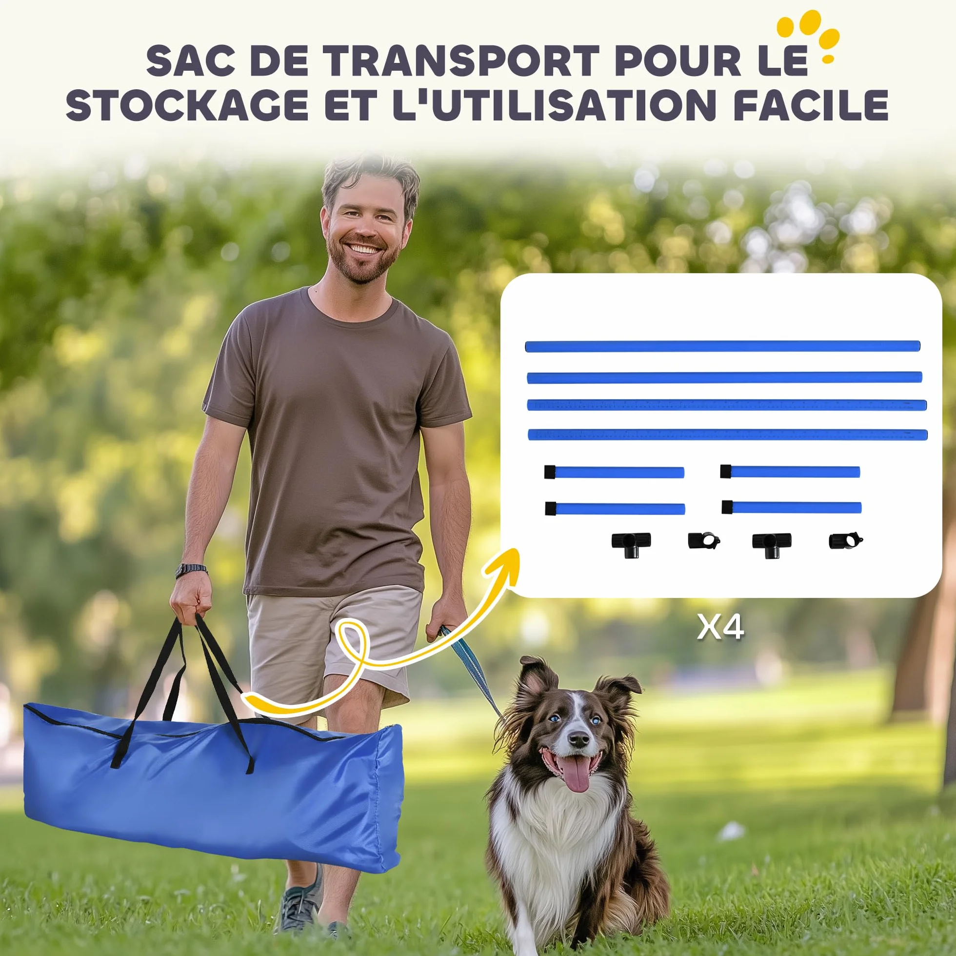 PawHut Zestaw Agility dla psów Zwinność Psów Kurs Zwinność Pies Zestaw 4 przeszkód zawodowych Regulowana wysokość z systemem podparcia podłogi 99 l x 65 l x 94H cm Dostarczona torba transportowa