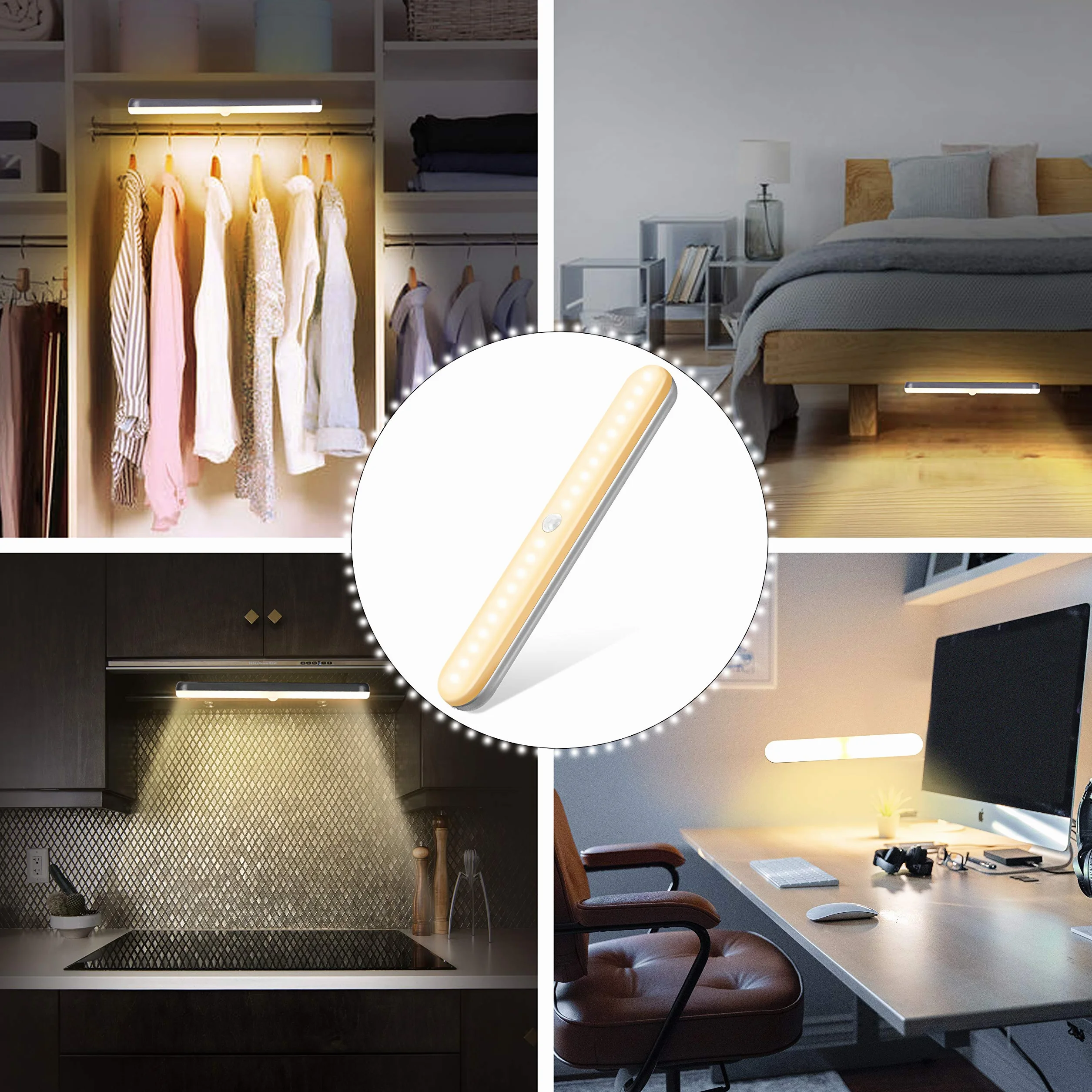 OUSFOT Oświetlenie Szafki, 20 LED Oświetlenie Kuchenne pod Szafką 20.5cm LED z Czujnikiem Ruchu Nadaje się do Stosowania w Sytuacjach Awaryjnych na Schodach, w Kuchniach i Garażach