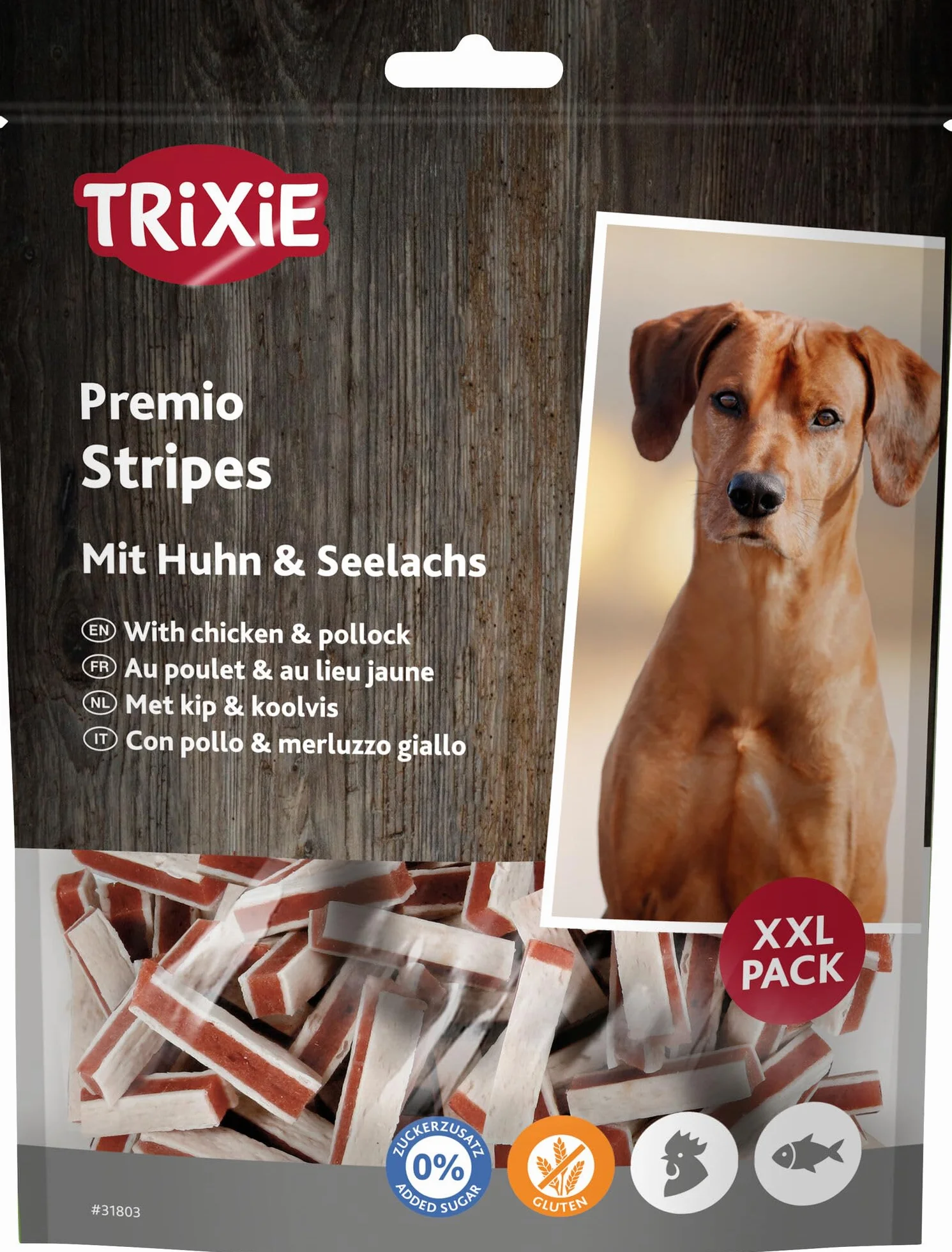 TRIXIE PREMIO Stripes, kurczak i łososia Seelachs TRIXIE PREMIO Stripes, kurczak i łososia 300 g