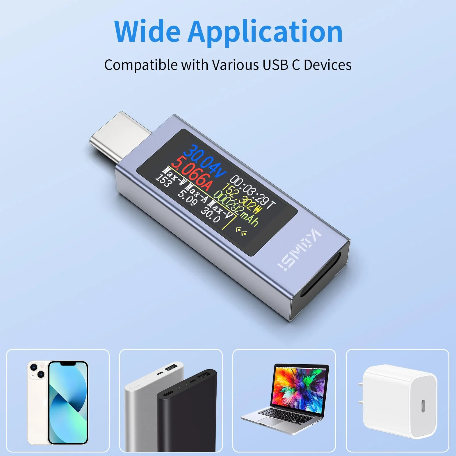 YOJOCK Tester USB C multimetr cyfrowy 4-30 V 0-12 A USB woltomierz woltomierz amperomierz, tester napięcia i prądu detektor ładowania akumulatora ładowarka USB Tester elektryczny (tester USB C)