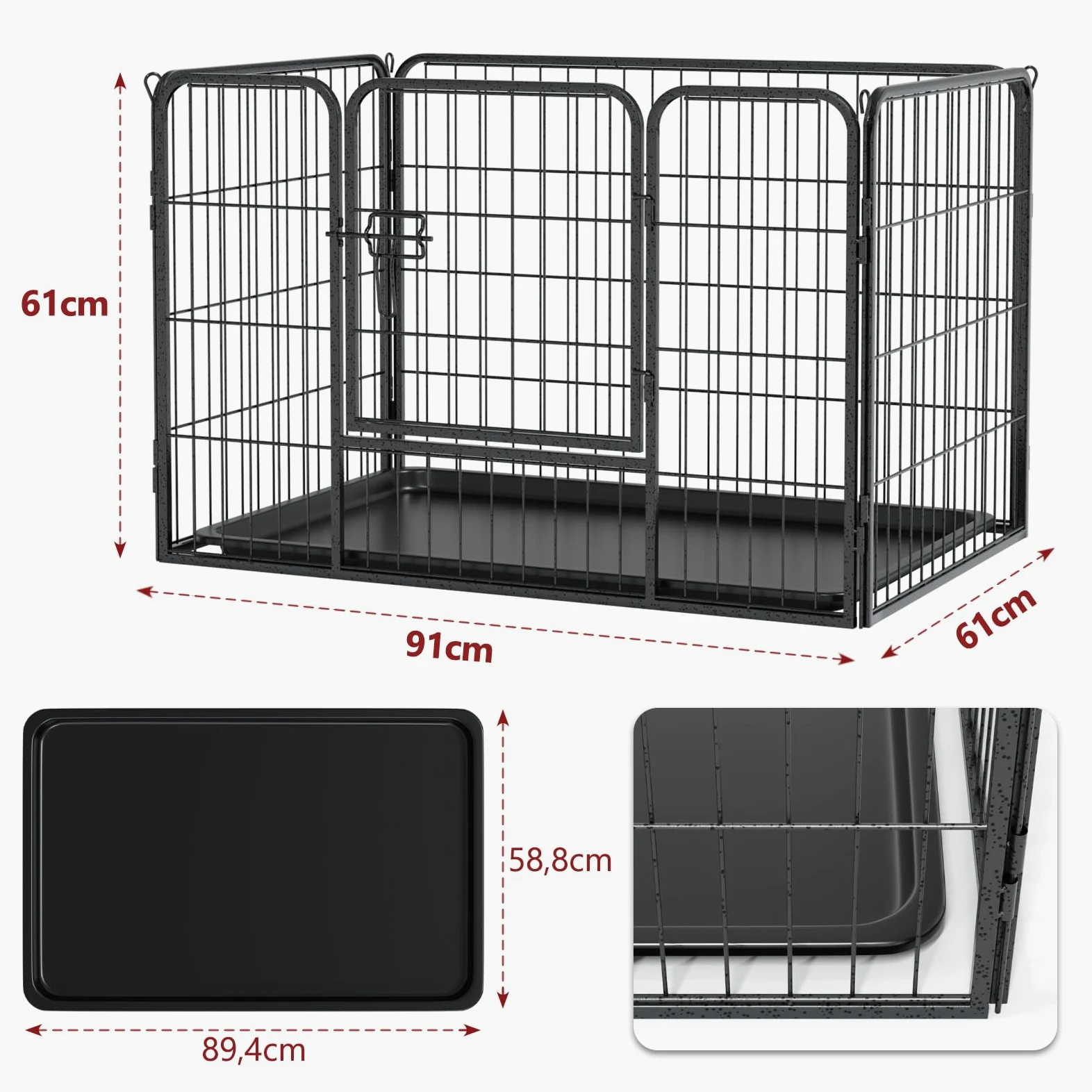 Metalowe Ogrodzenie dla Psów Składane Regulowany Kojec 4 Tablice 91×61×61cm