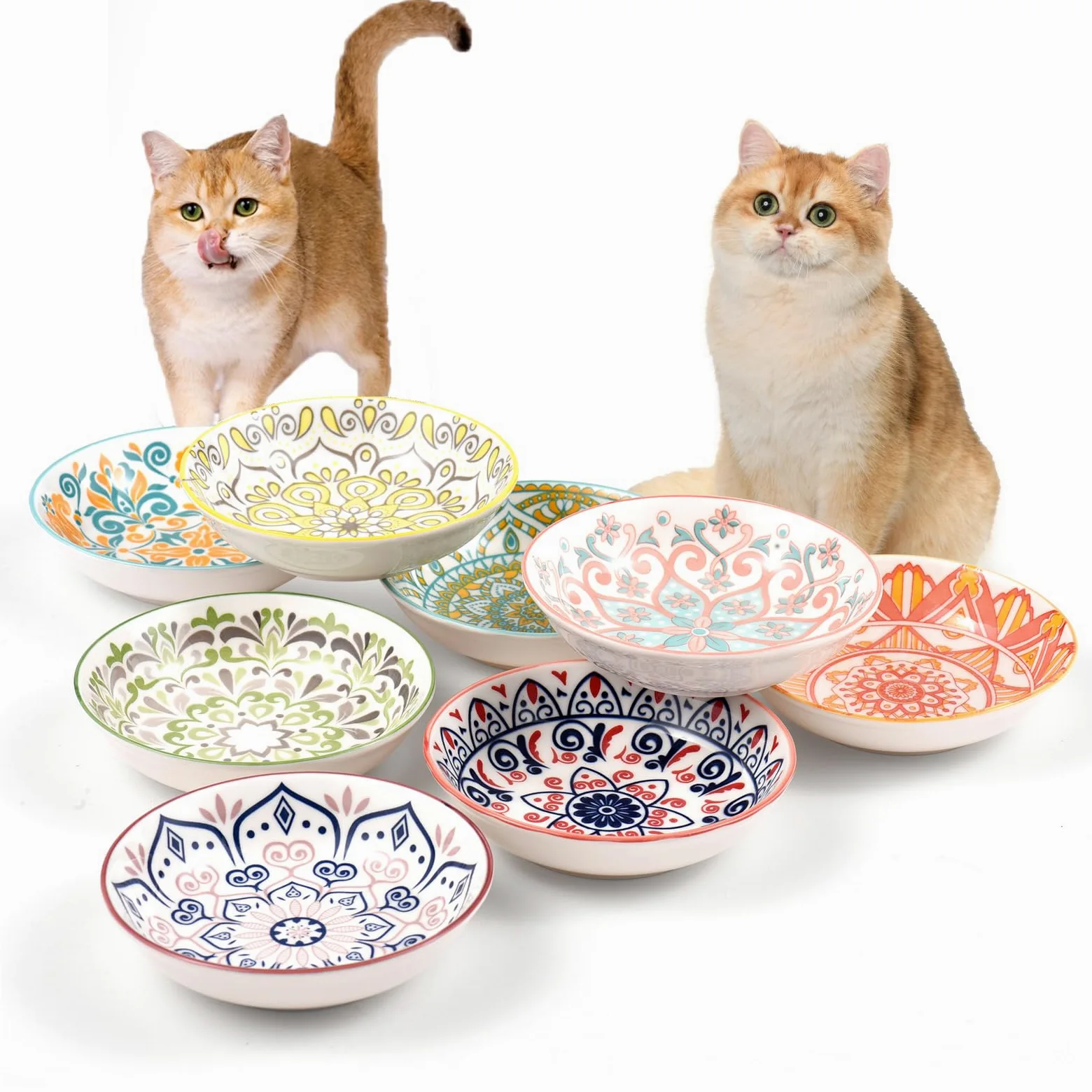 Ceramiczna miska na karmę dla kotów 14 cm szeroka płytka zestaw