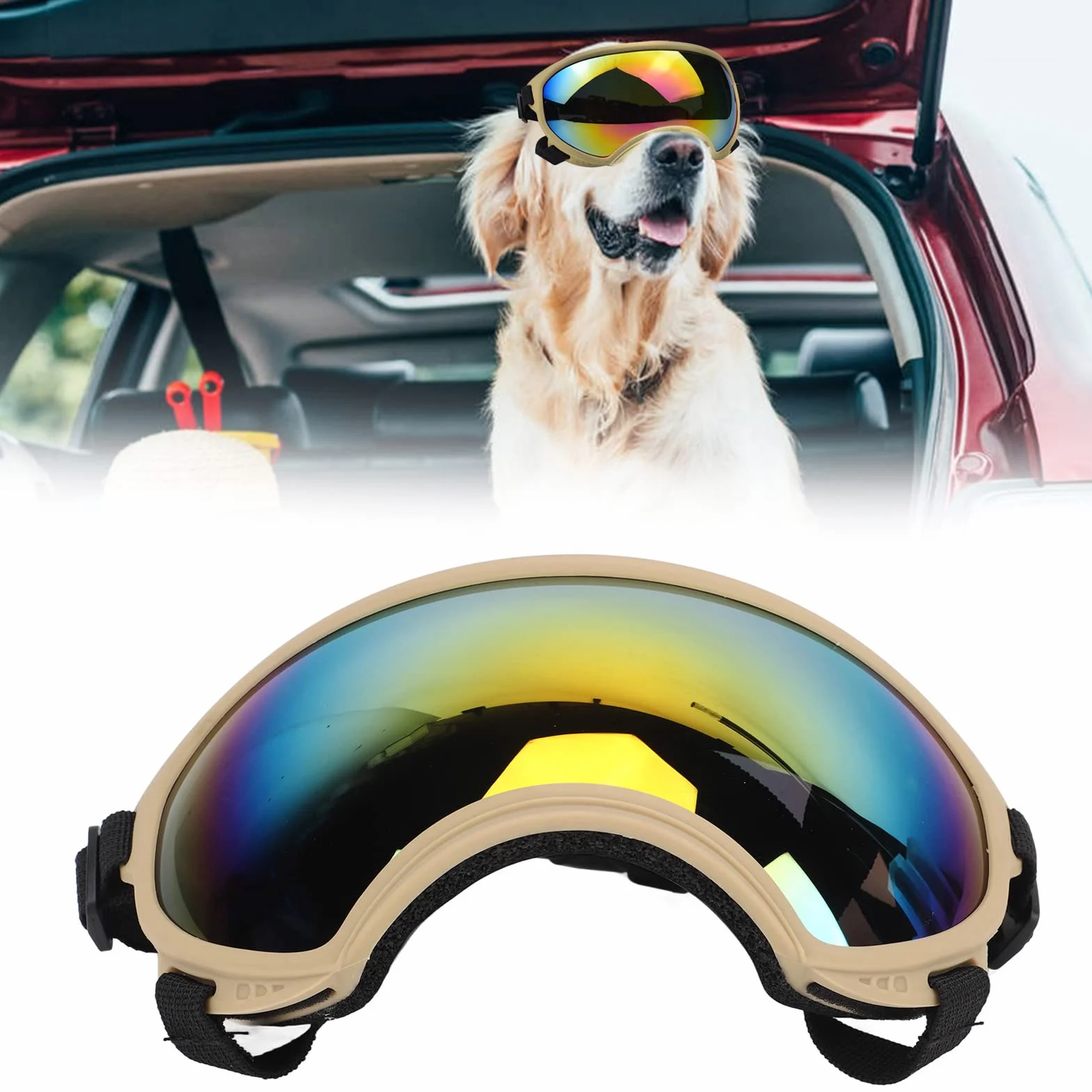 Okulary dla psa, Anti UV Winproof Dog Puppy Sunglasses with Adjustable Strap Lightweight Pets Ski Goggles for Dogs Eyes Protection Outdoor Eyewear for Medium Small Dogs