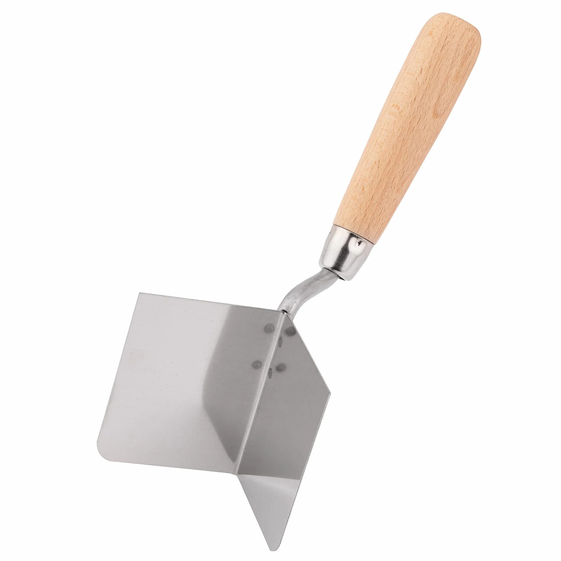 Mivos kielnia narożna ze stali nierdzewnej 80x60 mm - zewnętrzna kielnia krawędziowa z drewnianym uchwytem - szpachla narożna kąt 90°