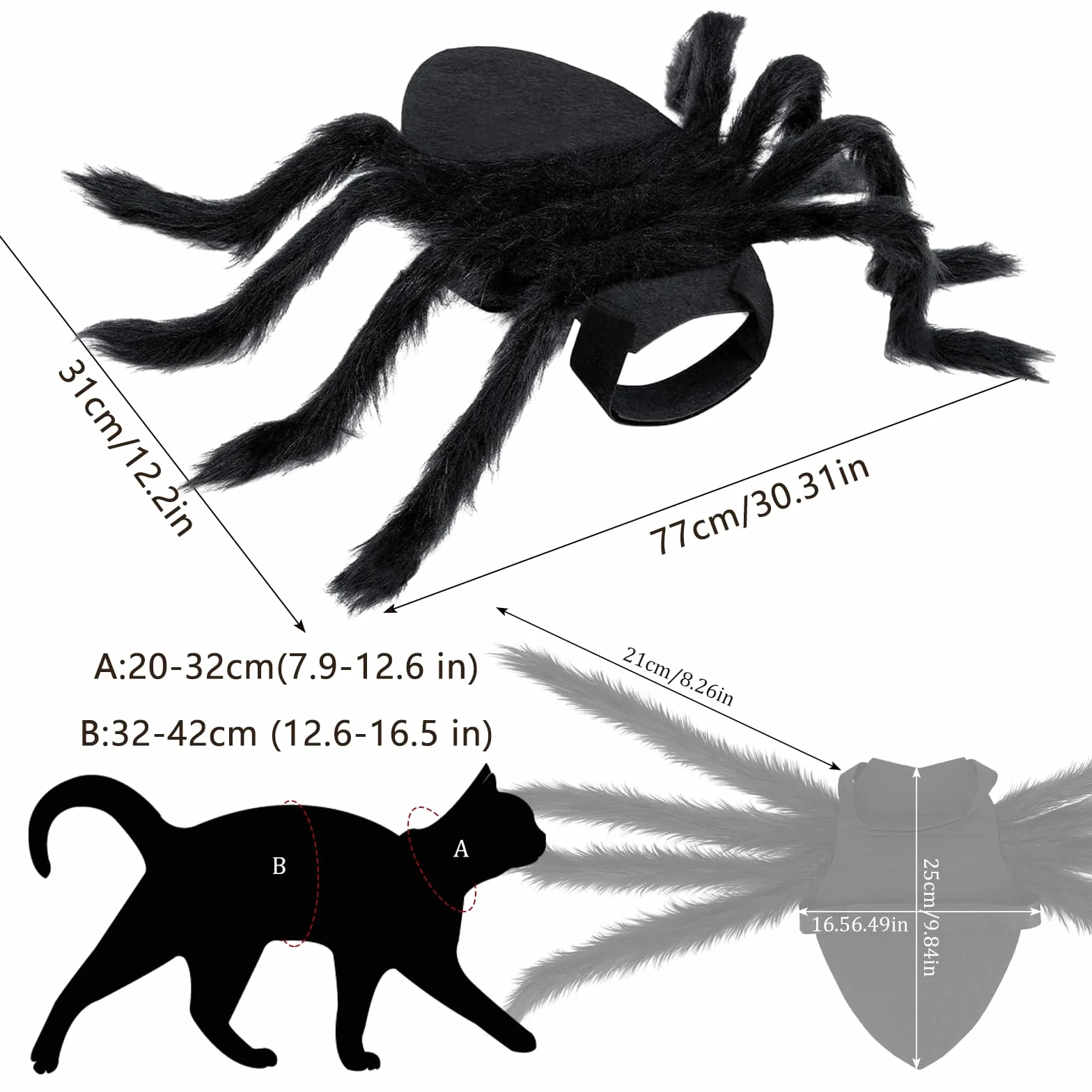 Kostium pająka na Halloween, filcowy kostium psa, kostium pająka, dekoracja na urlop, Halloween, pluszowy pająk, kostium dla małych i średnich psów i kotów, regulowany, czarny
