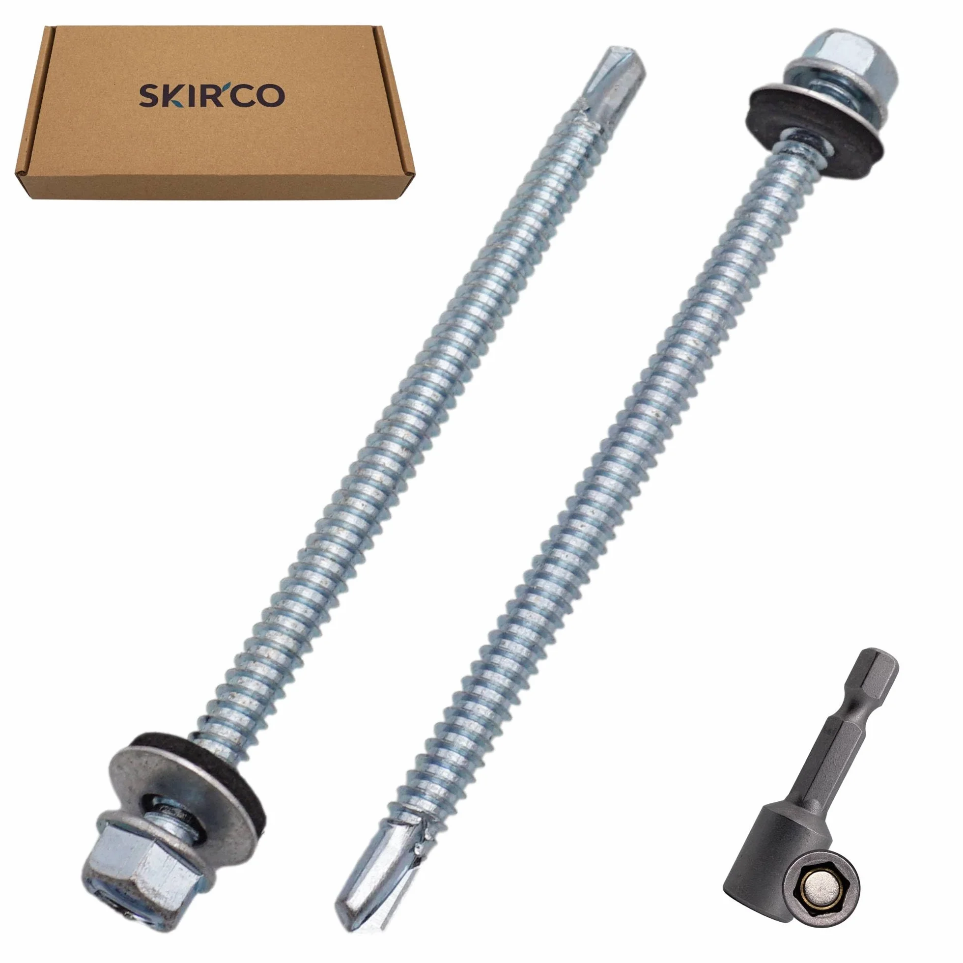 SKIR'CO (30 szt.) Wkręty dekarskie ocynkowane 6,3 x 105 mm, łeb sześciokątny, wkręty samowiercące DIN 7504-K z podkładkami uszczelniającymi EPDM