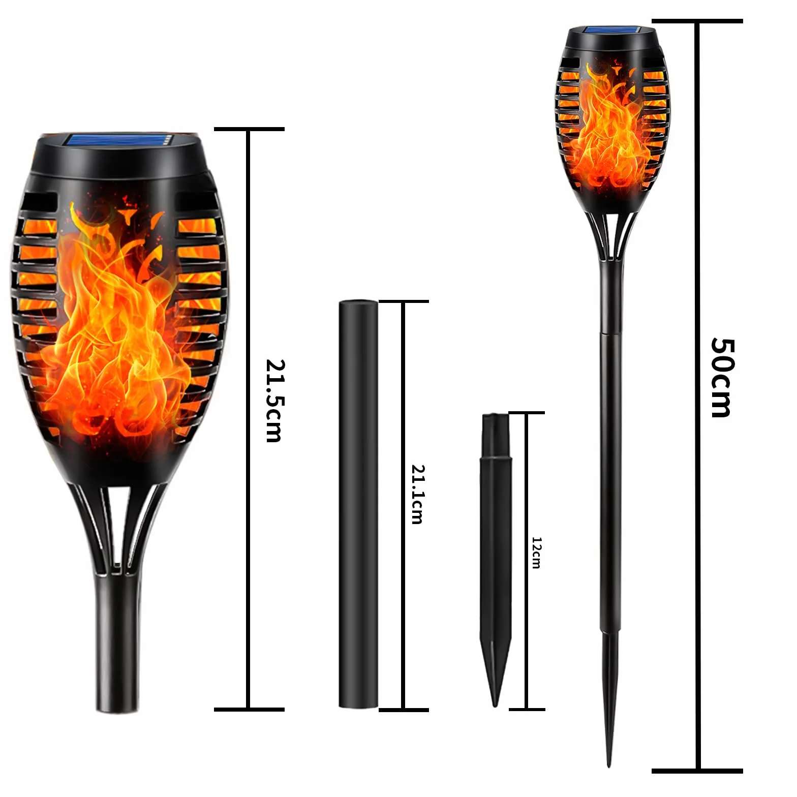 LQWELL Latarki solarne do ogrodu zewnętrznego, 6 sztuki, 12 diod LED, realistyczna lampa ścieżkowa z płomieniem, wodoodporność IP65, do trawnika, patio, dziedzińca (6 sztuki)