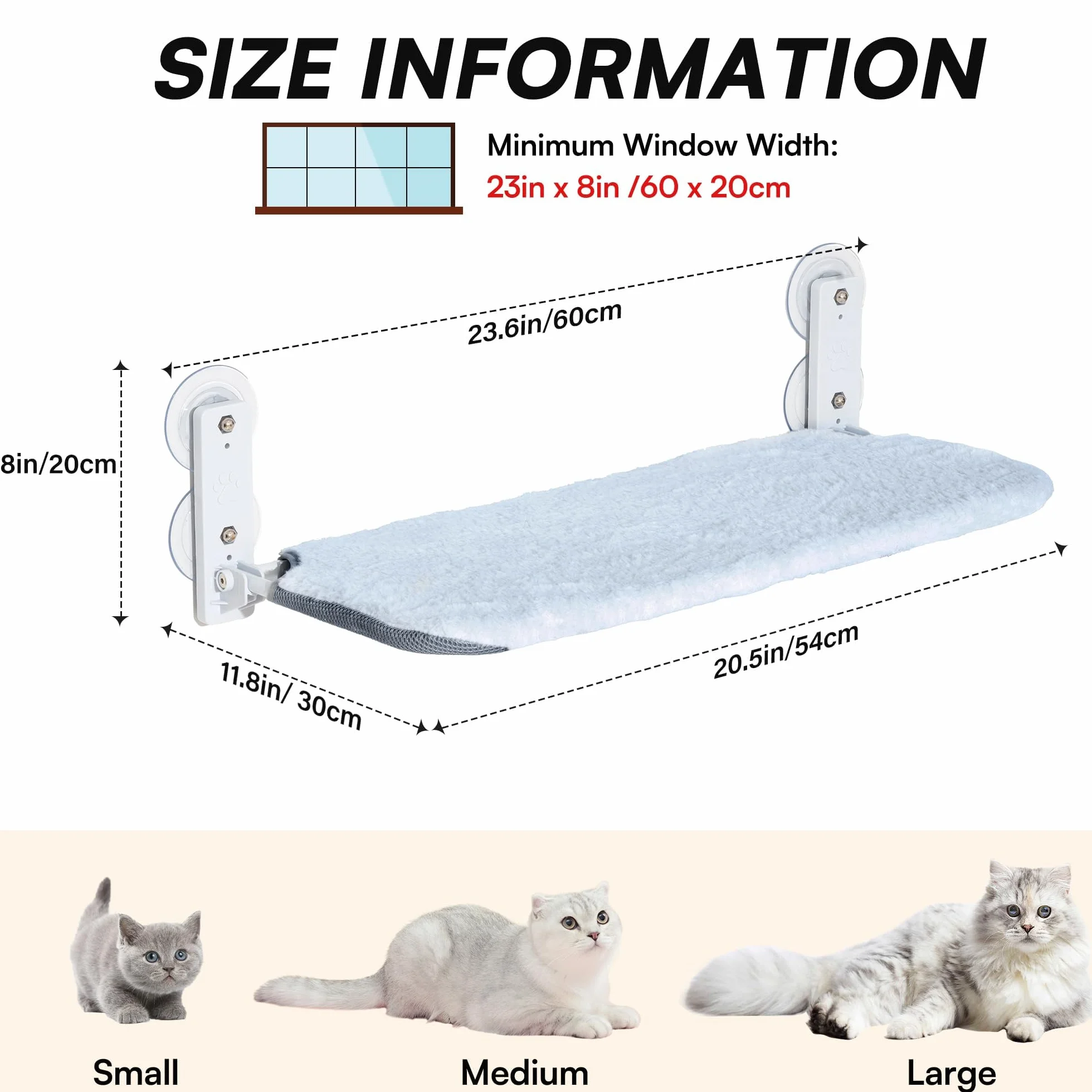 Łóżko hamakowe z oknem dla kota, składane okno, 54 x 30 cm z wydajną przyssawką do 18 kg, hamak dla kotów domowych z dwustronną poszewką zmywalną