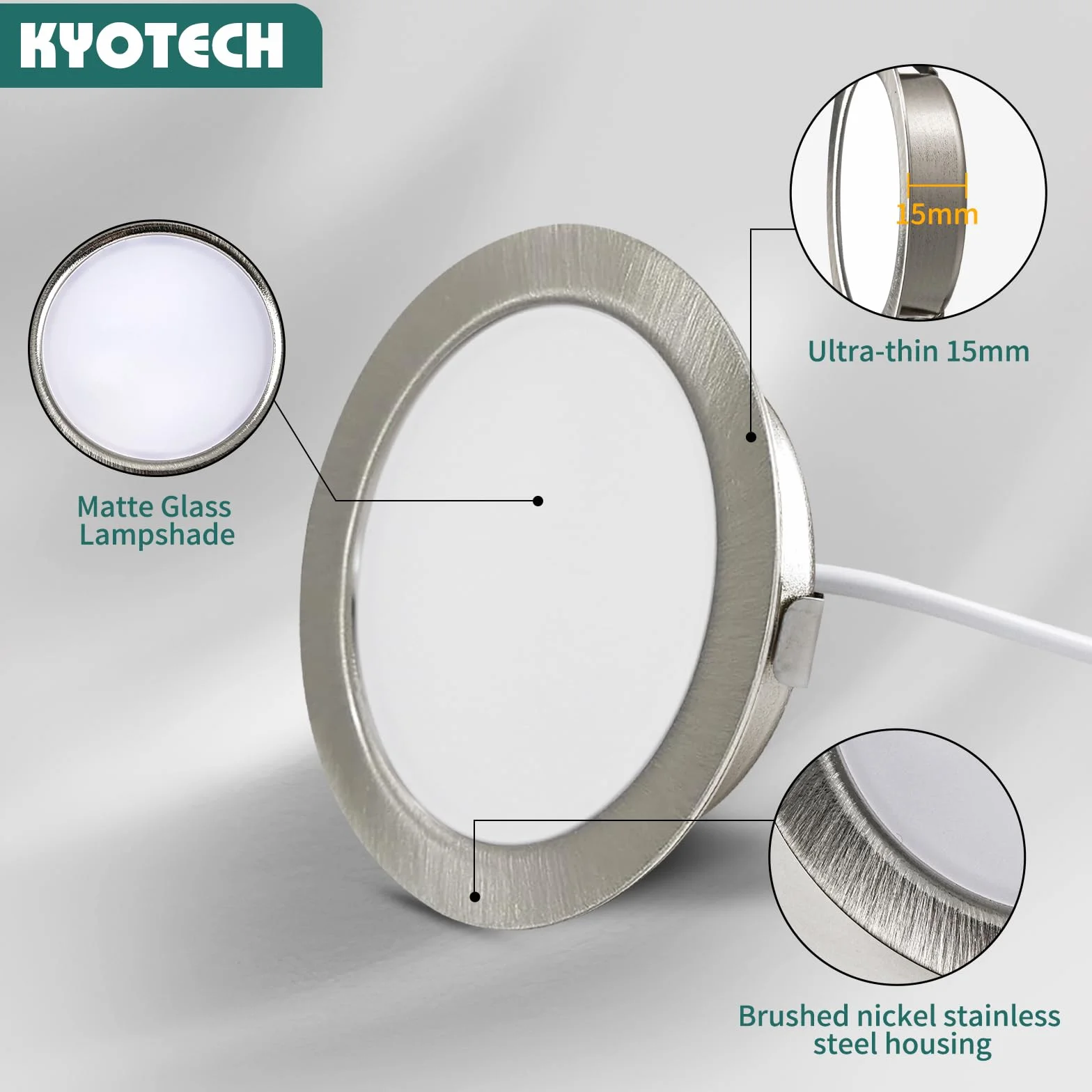 KYOTECH Reflektor LED do zabudowy 230 V G4 LED 3,5 W 4000 K neutralna biel 260 lm reflektor meblowy do zabudowy IP44 lampa do zabudowy meblowej kuchnia LED otwór 55-58 mm i 20 mm płaski, zestaw 6