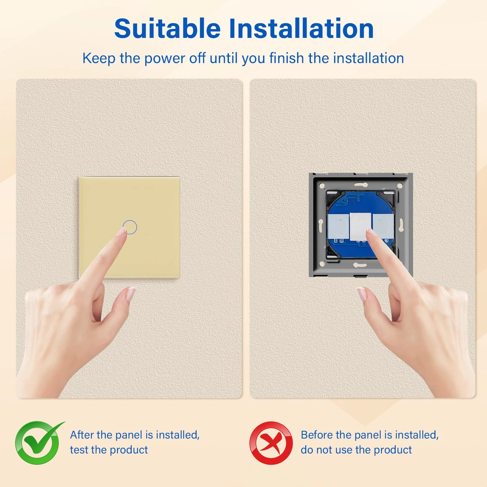 BSEED Touch Przełącznik Światła 1-Drożny Szklany Panel LED Złoto 500W
