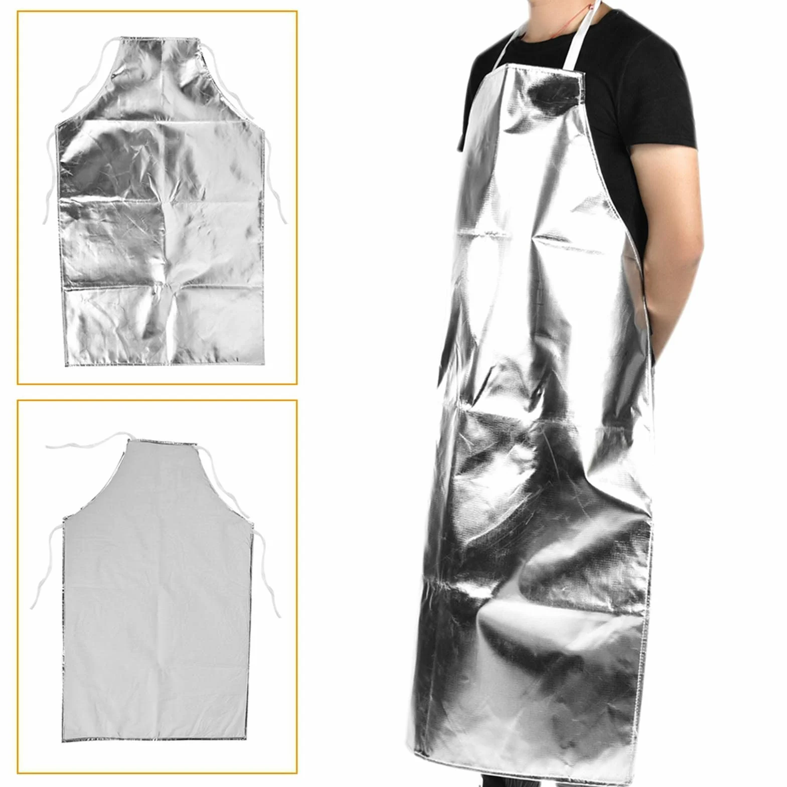 Sonew Fartuch roboczy odporny na wysokie temperatury 1000°C folia aluminiowa wodoszczelny srebrny