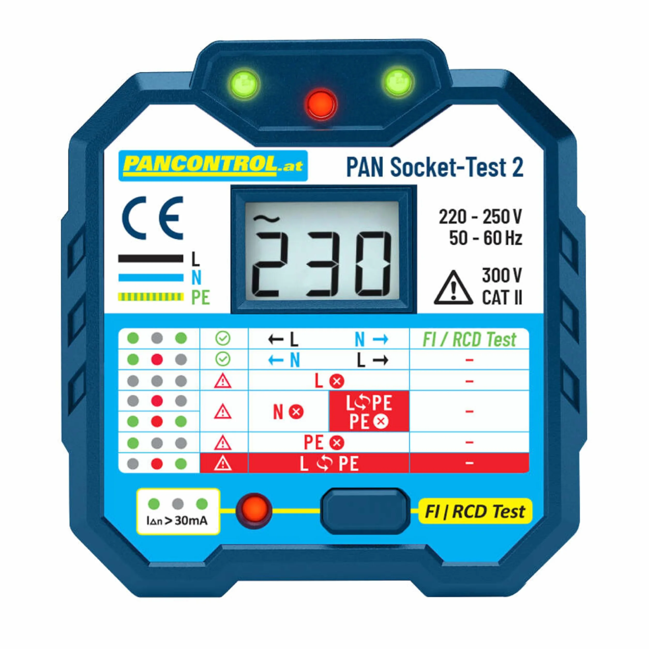 Kontroler gniazd + test FI 30 mA