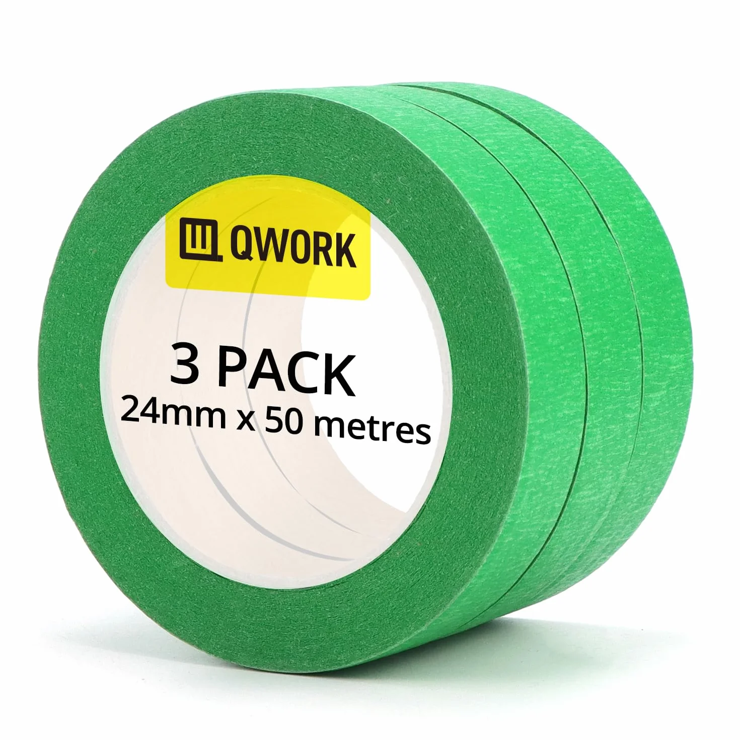 QWORK® Zestaw 3 zielonych taśm maskujących 24 mm x 50 m - bez pozostałości, łatwe usuwanie