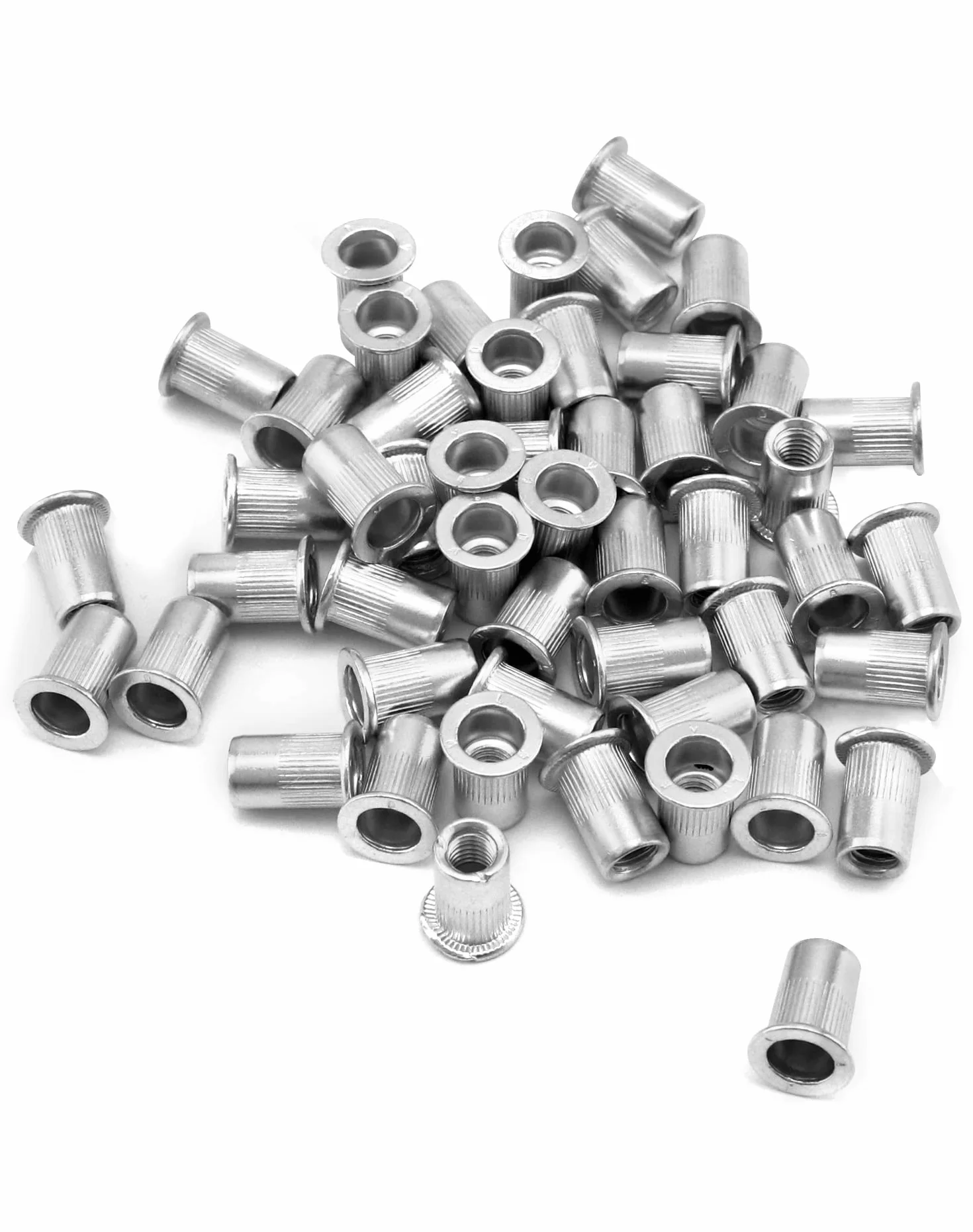 QWORK 50-częściowy zestaw nakrętek nitowych M6, srebrna nakrętka zaślepiająca, gwintowana nakrętka nitowa, stop aluminium, do mocowania dekoracji mebli rzemieślniczych