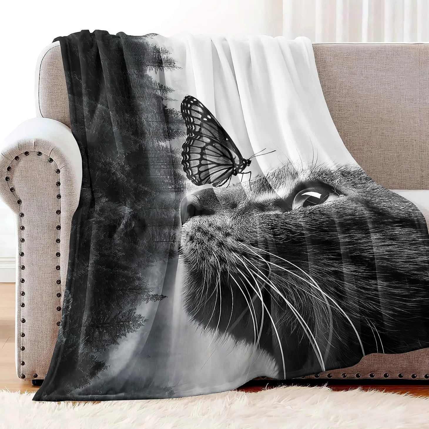 YISUMEI Koc 150 x 200 cm puszysty koc miękki flanelowy koc polarowy motyl kot